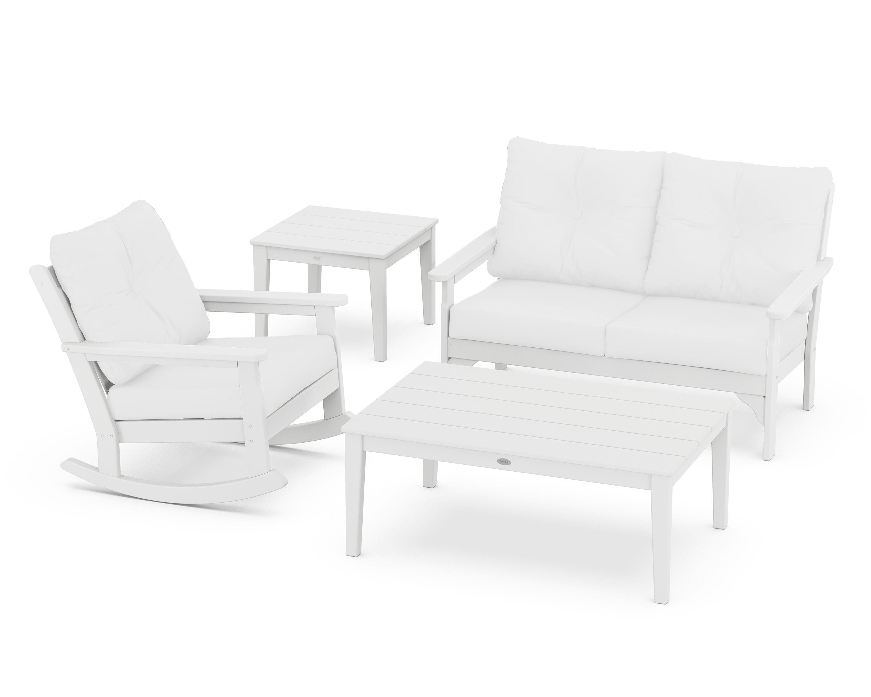 Vineyard 4-Piece Deep Seating Rocker Set in White / Natural
