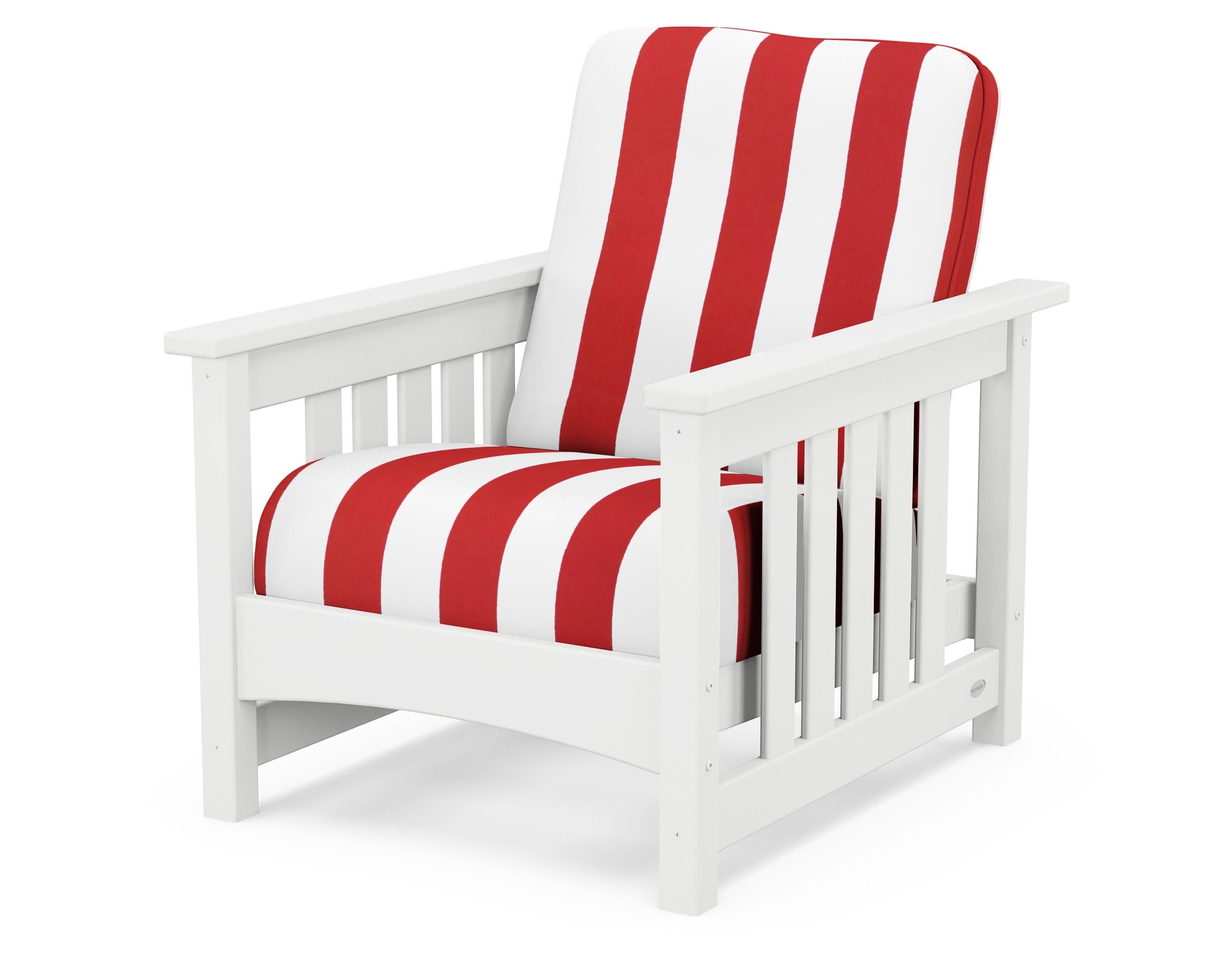 Club Mission Chair in White / Cabana Stripe Crimson