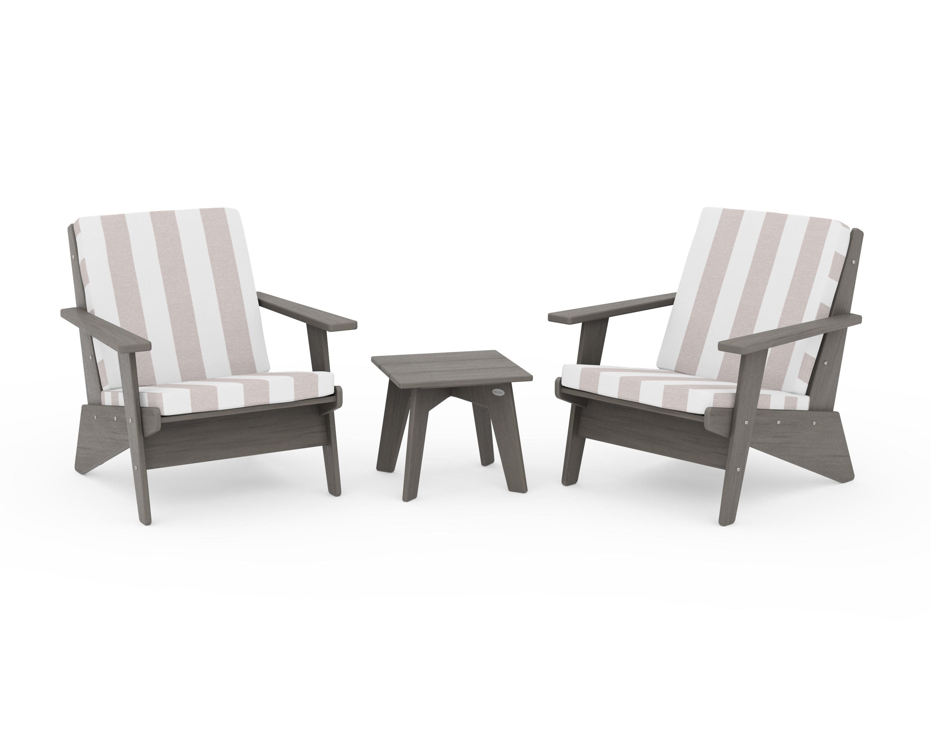 Riviera Modern Lounge 3-Piece Set in Driftwood / Cabana Stripe Dune Burlap