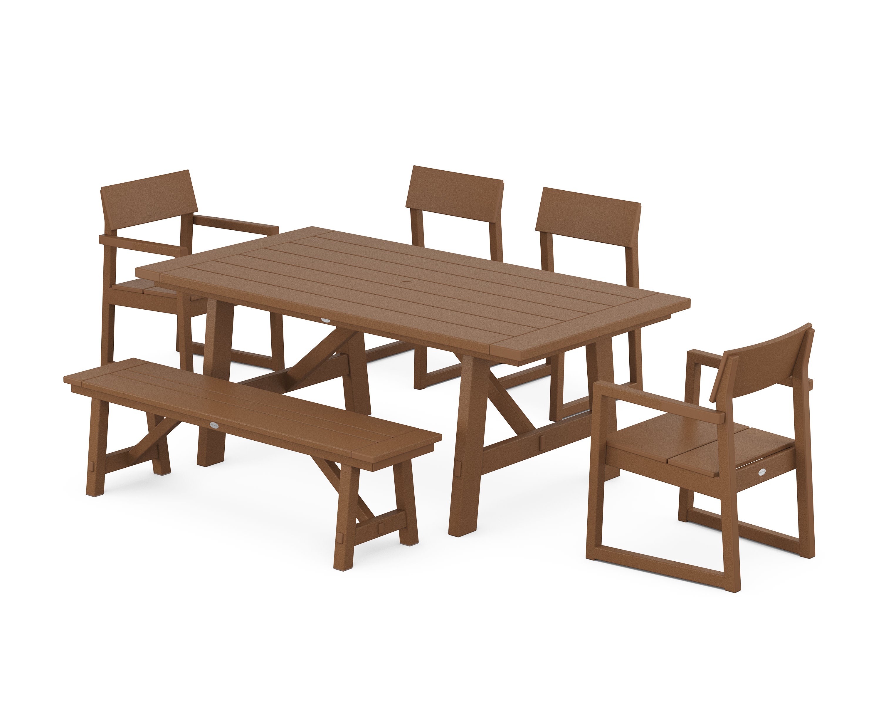 EDGE 6-Piece Rustic Farmhouse Dining Set with Bench in Teak