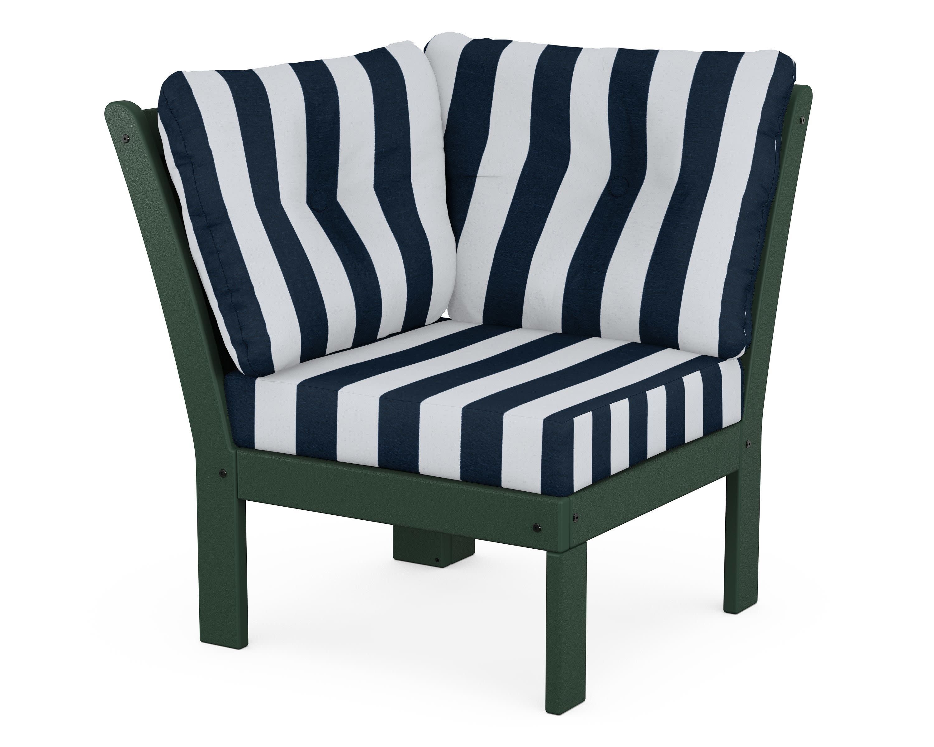 Vineyard Modular Corner Chair in Green / Cabana Stripe Marine Indigo
