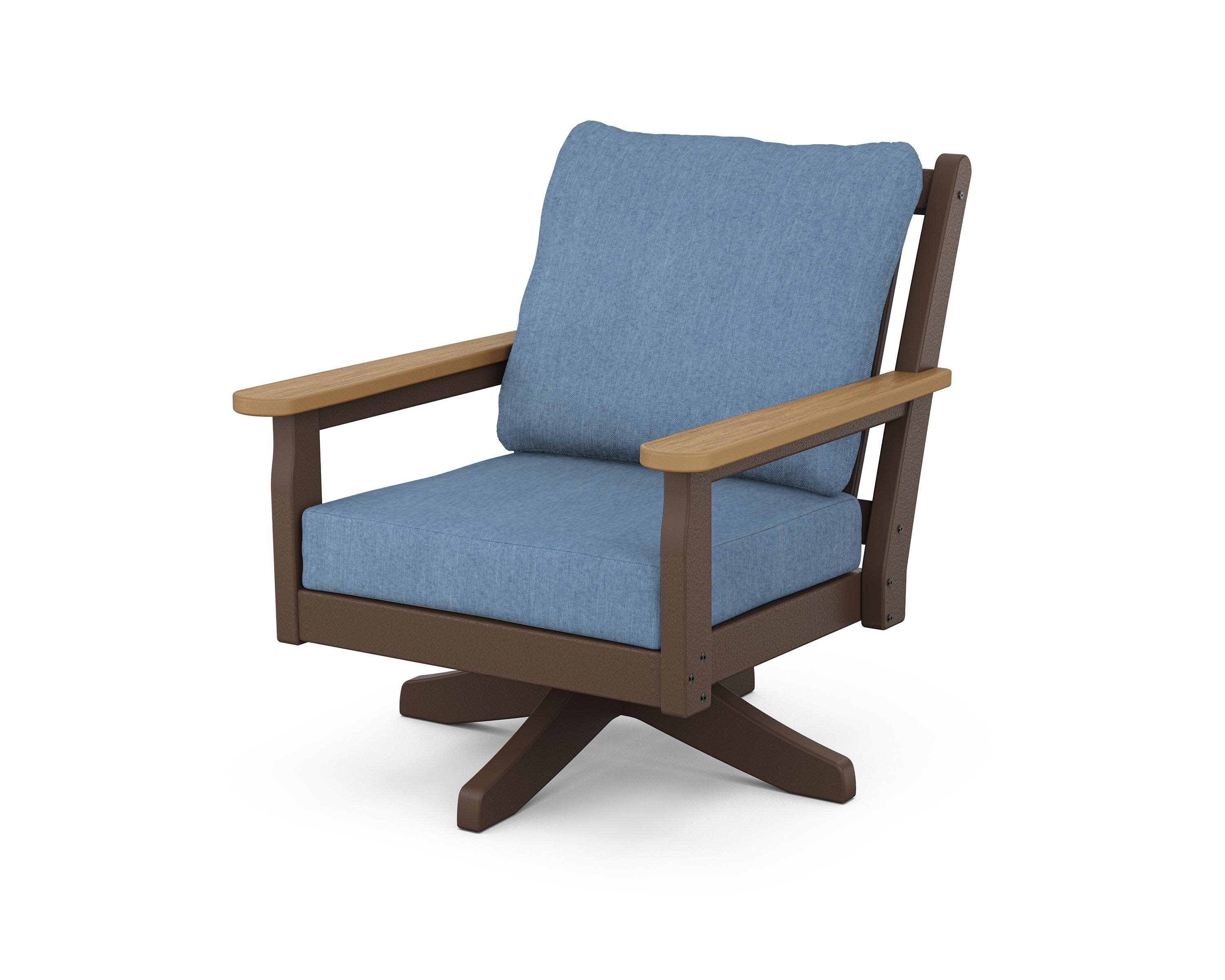 Chippendale Deep Seating Swivel Chair in Mahogany / Natural / Sky Blue