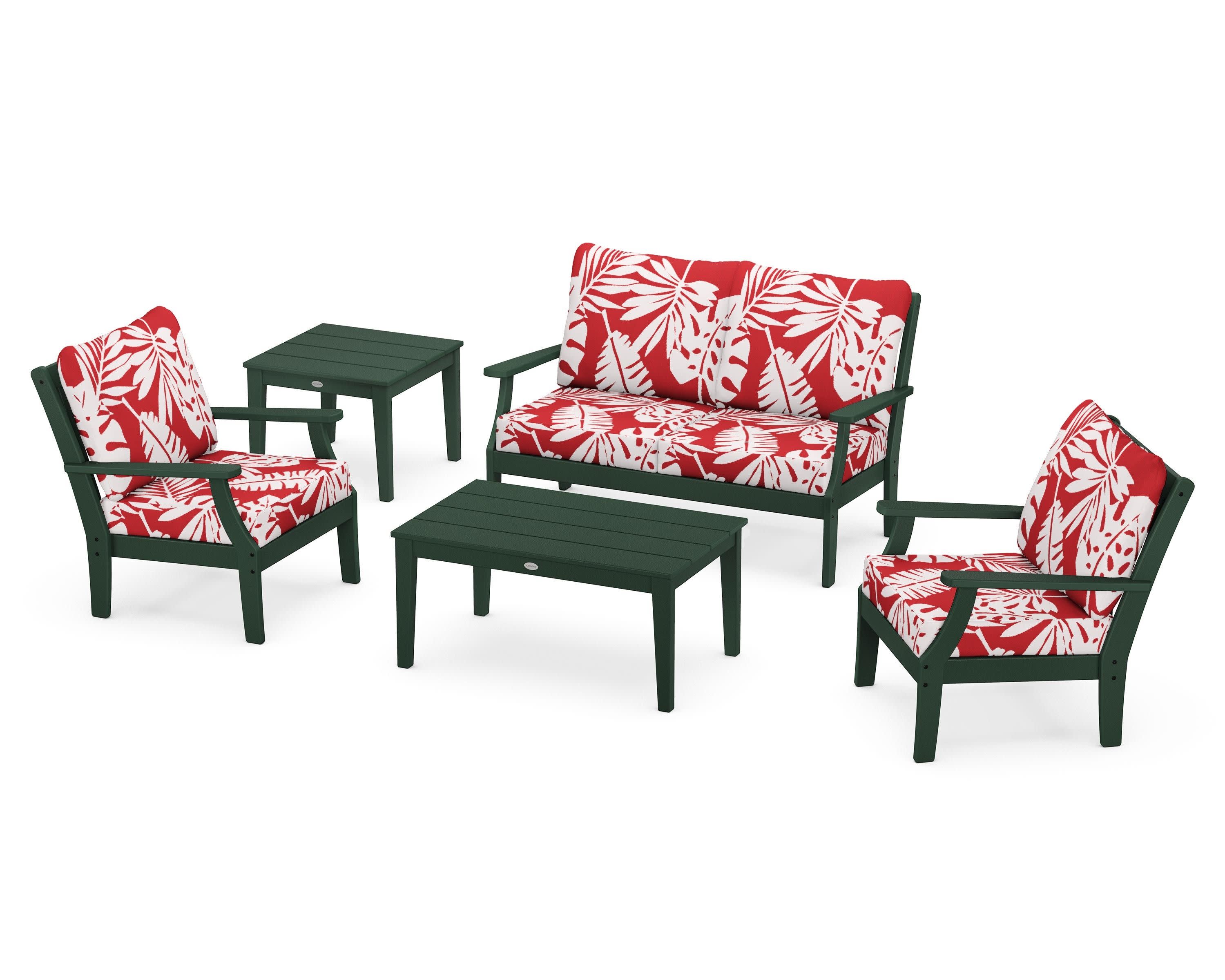 Braxton 5-Piece Deep Seating Set in Green / Leaf Crimson