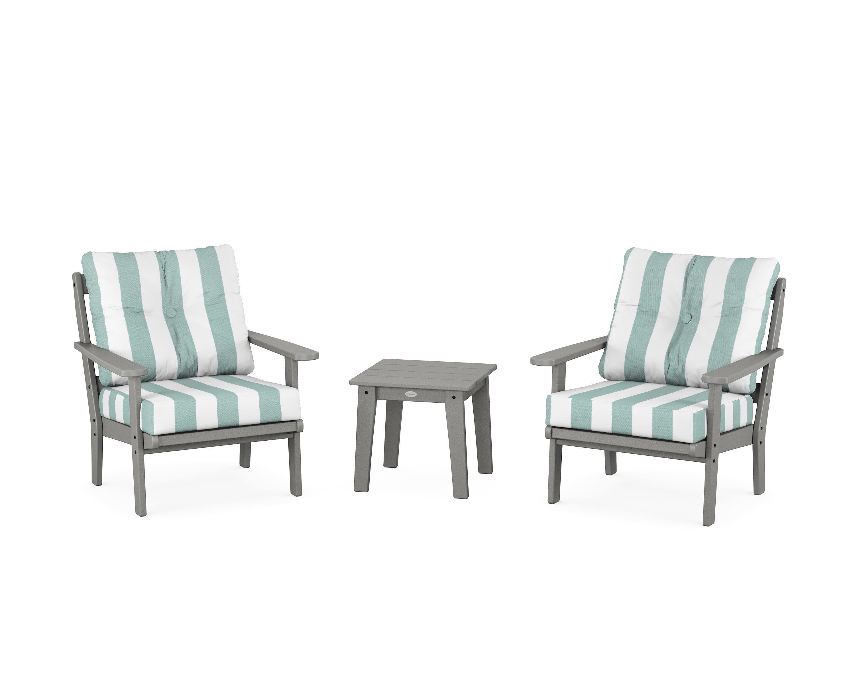 Mission 3-Piece Deep Seating Set in Slate Grey / Cabana Stripe Glacier Spa