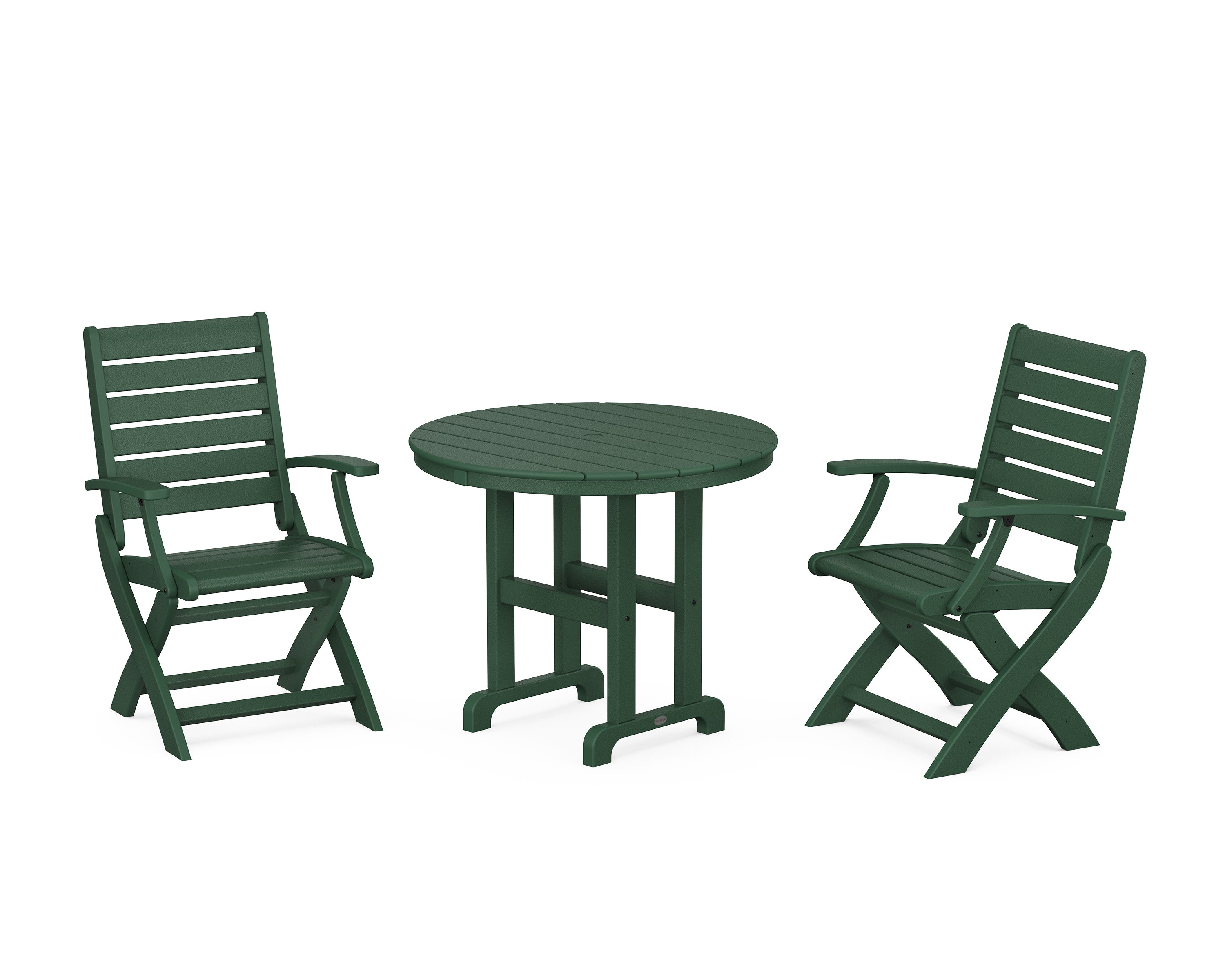 Signature Folding Chair 3-Piece Round Farmhouse Dining Set in Green