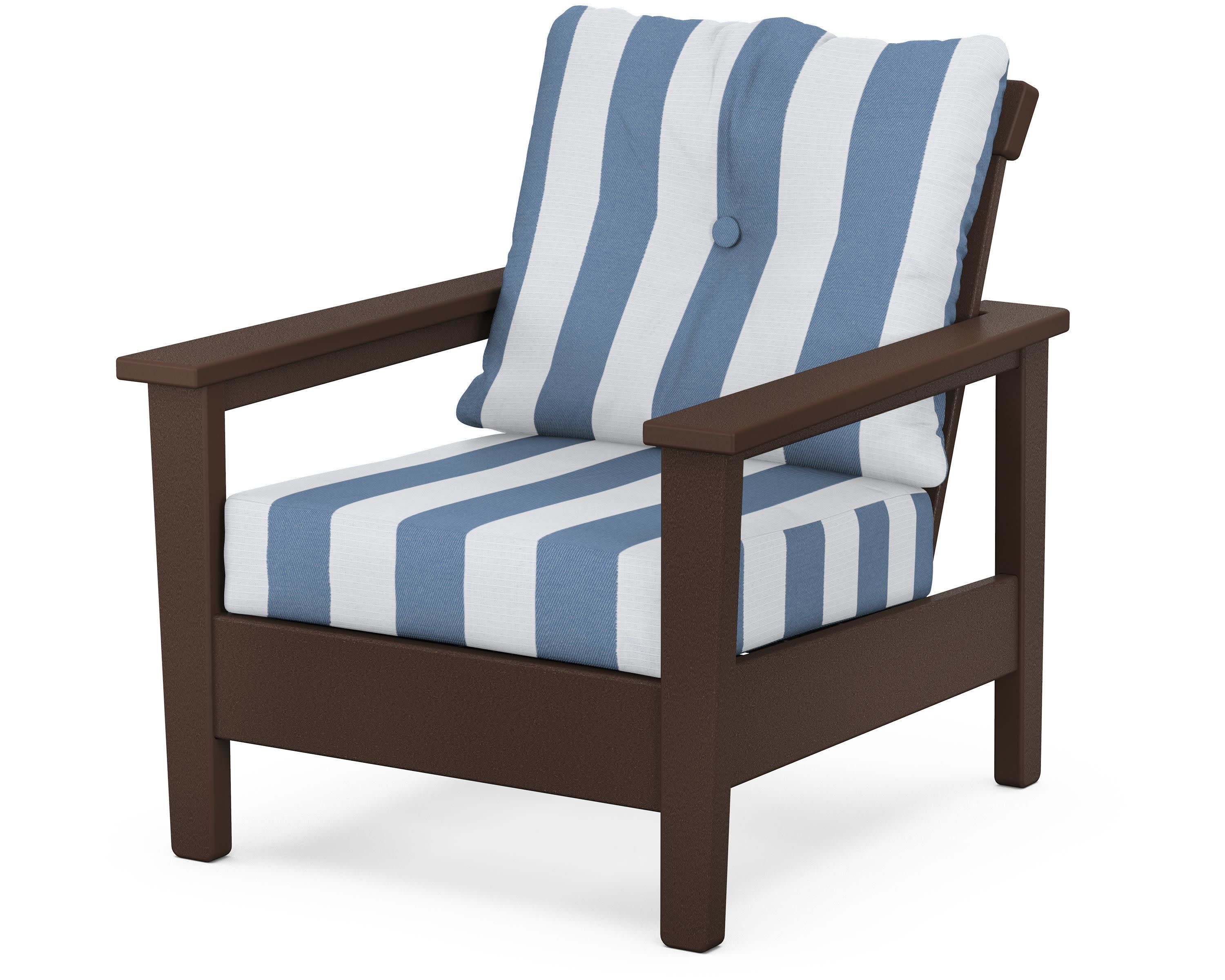Prescott Deep Seating Chair in Mahogany / Cabana Stripe Sky Blue