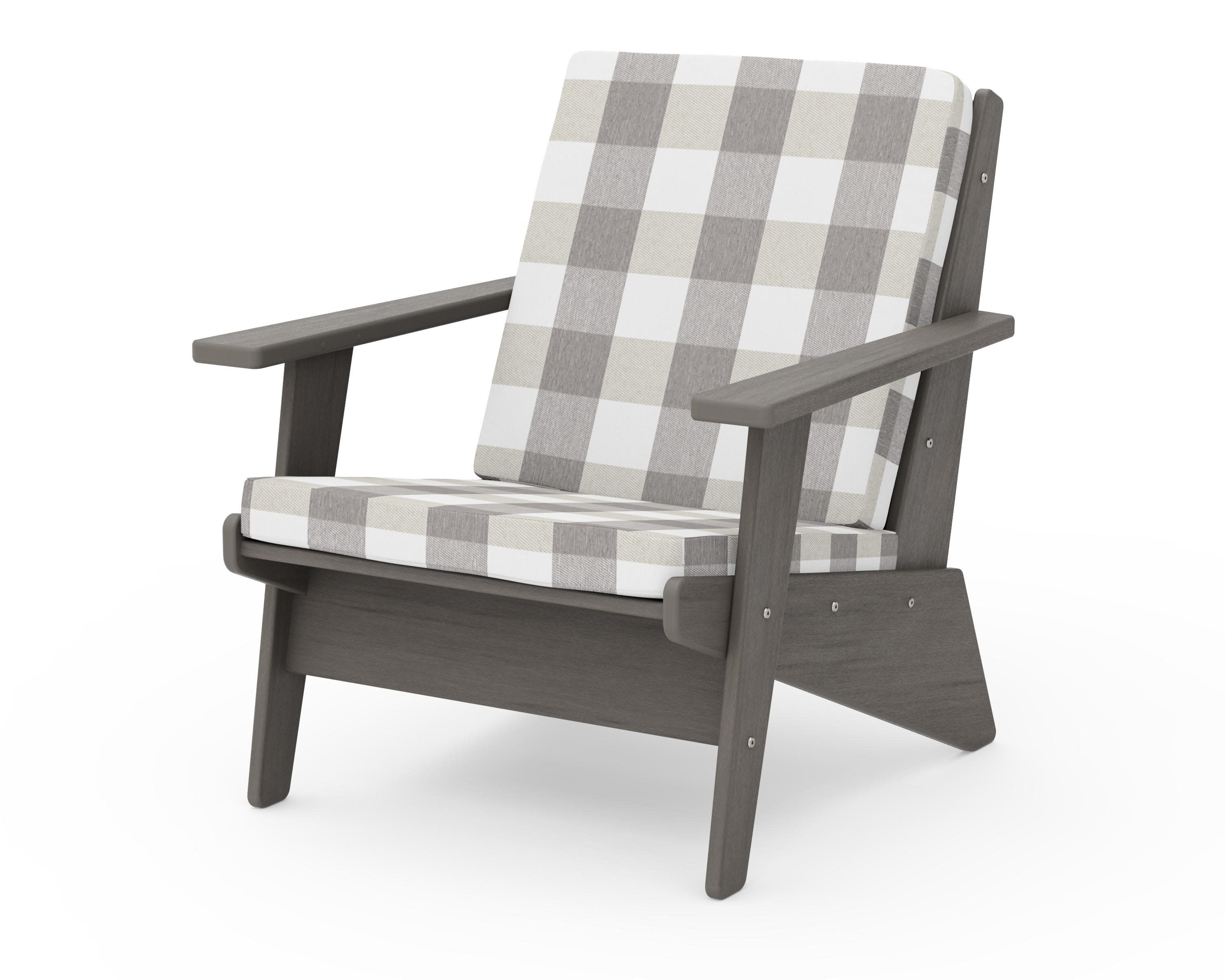Riviera Modern Lounge Chair in Driftwood / Buffalo Plaid Grey Mist