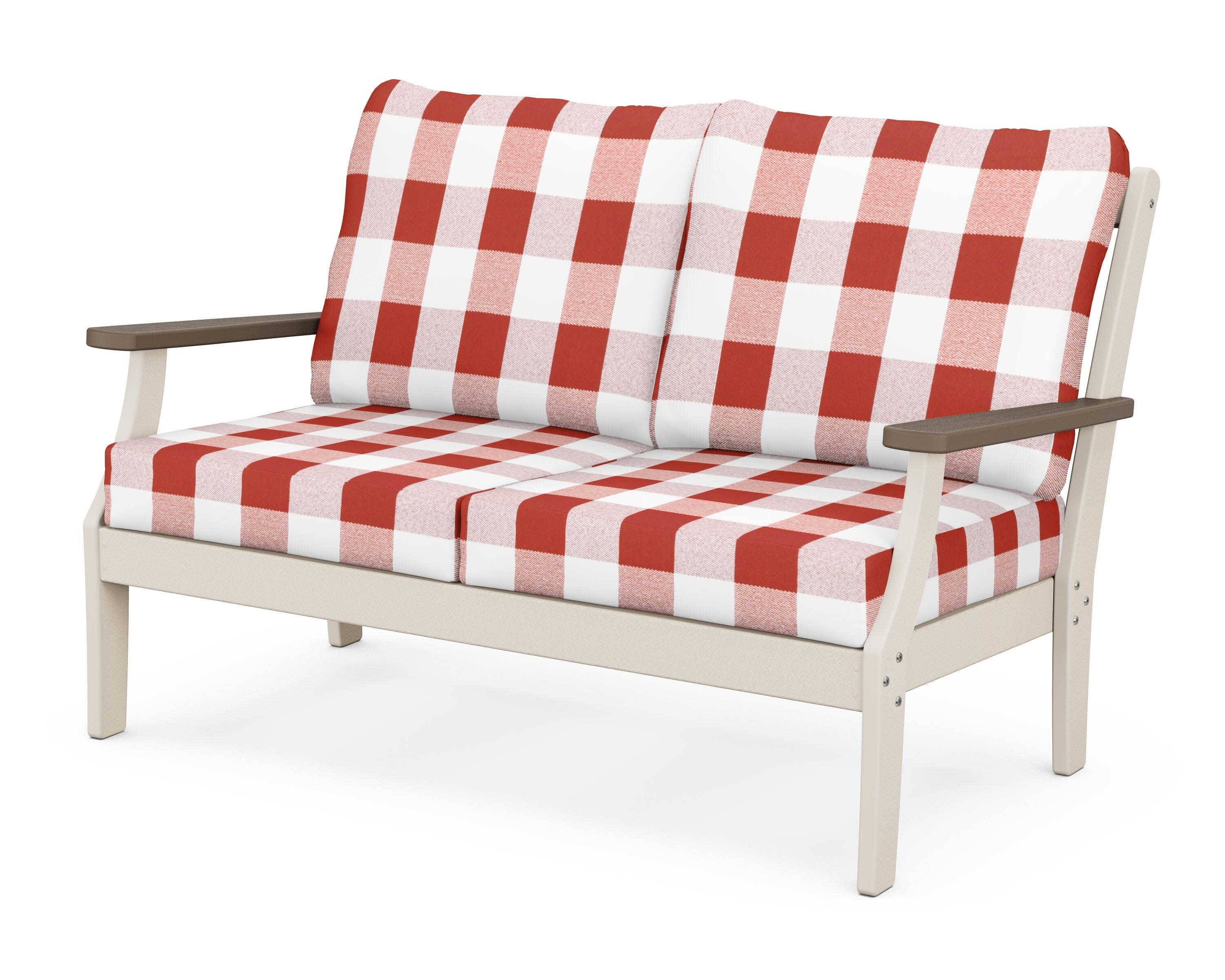Braxton Deep Seating Loveseat in Sand / Kona / Buffalo Plaid Crimson