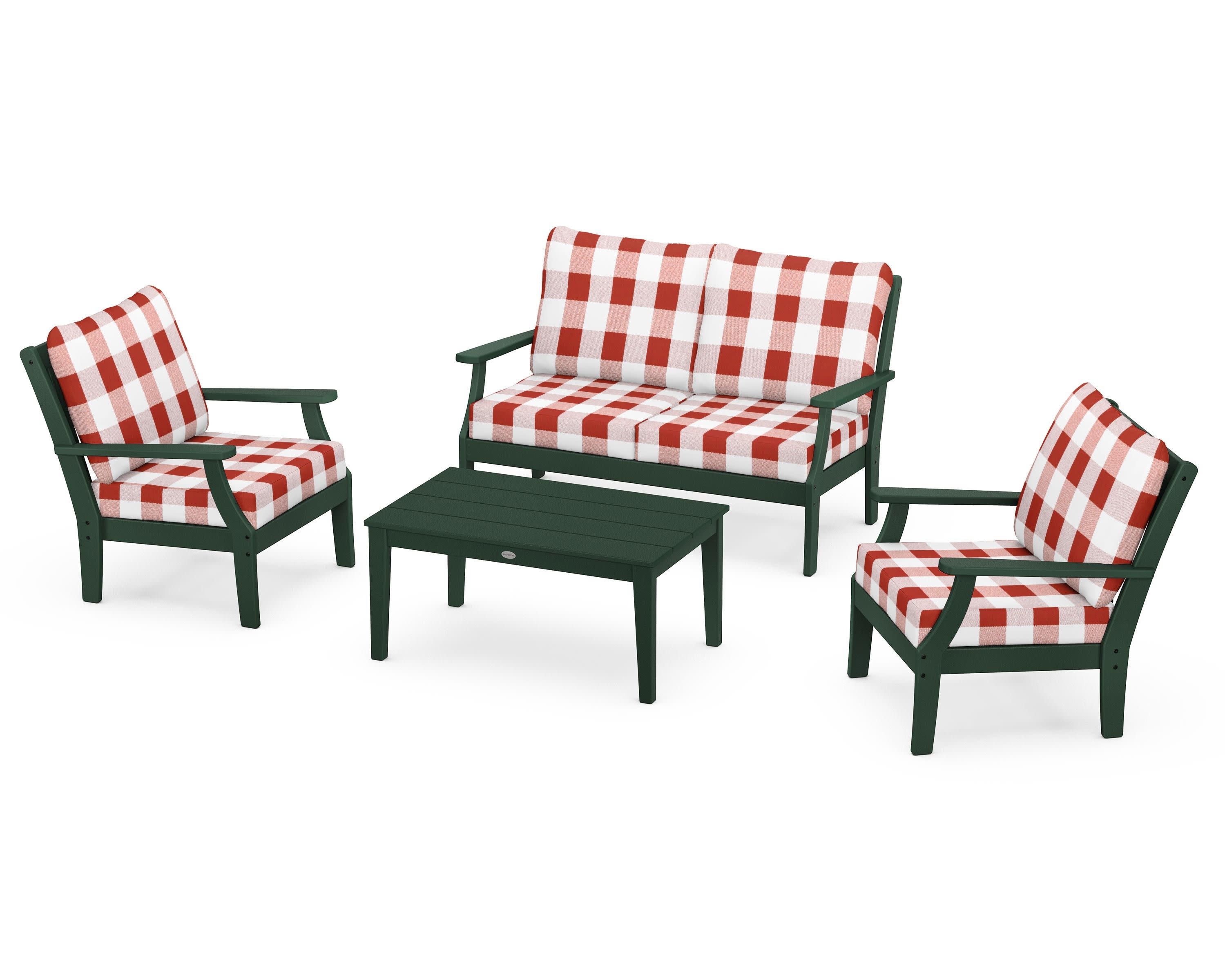Braxton 4-Piece Deep Seating Chair Set in Green / Buffalo Plaid Crimson