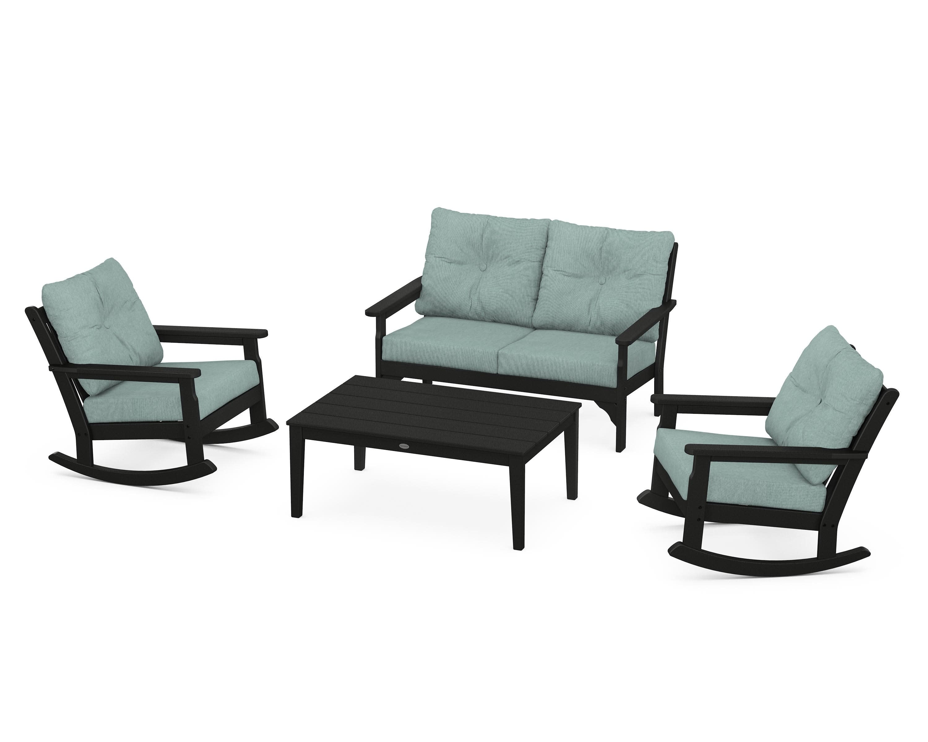 Vineyard 4-Piece Deep Seating Rocking Chair Set in Black / Glacier Spa
