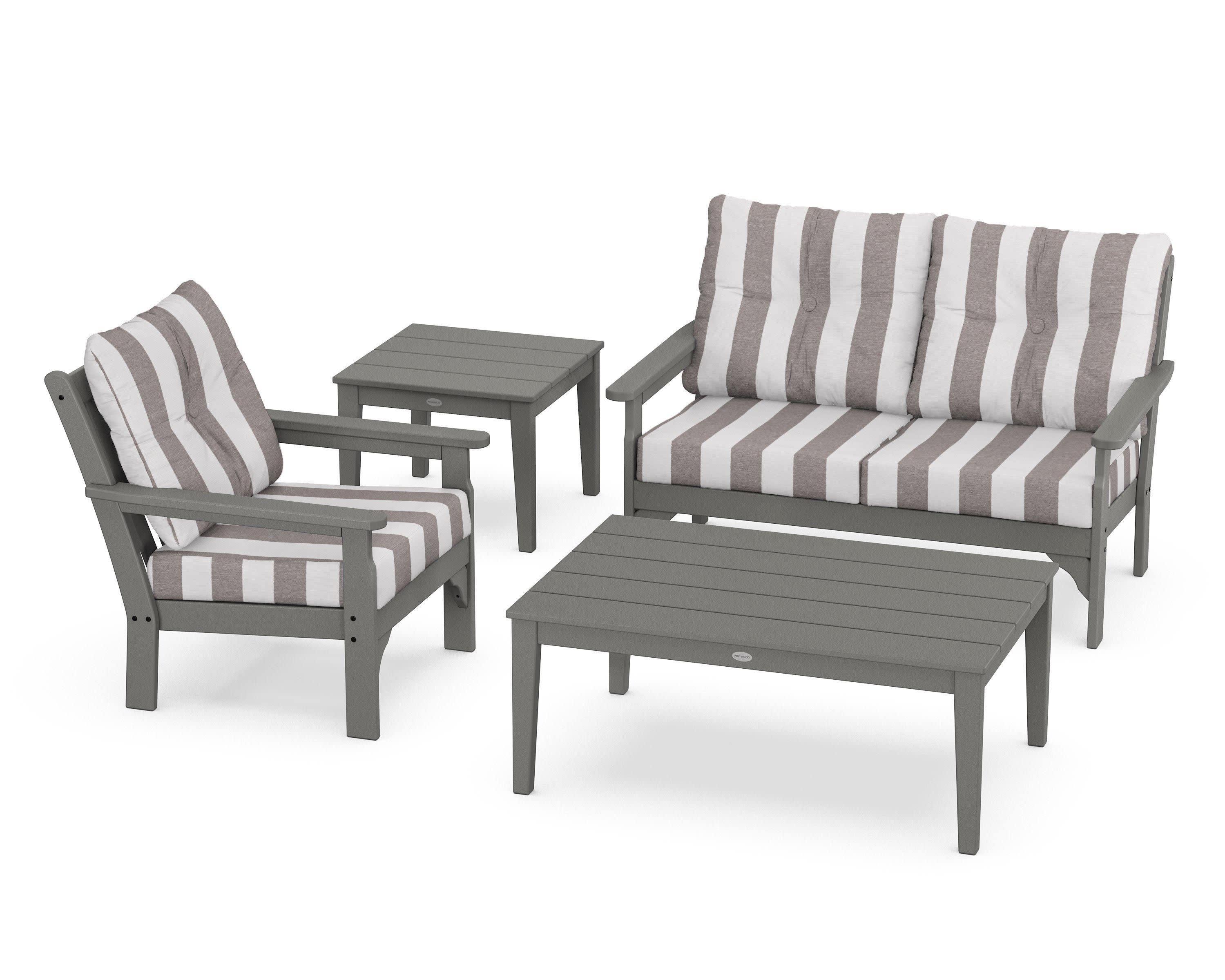 Vineyard 4-Piece Deep Seating Set in Slate Grey / Cabana Stripe Grey Mist