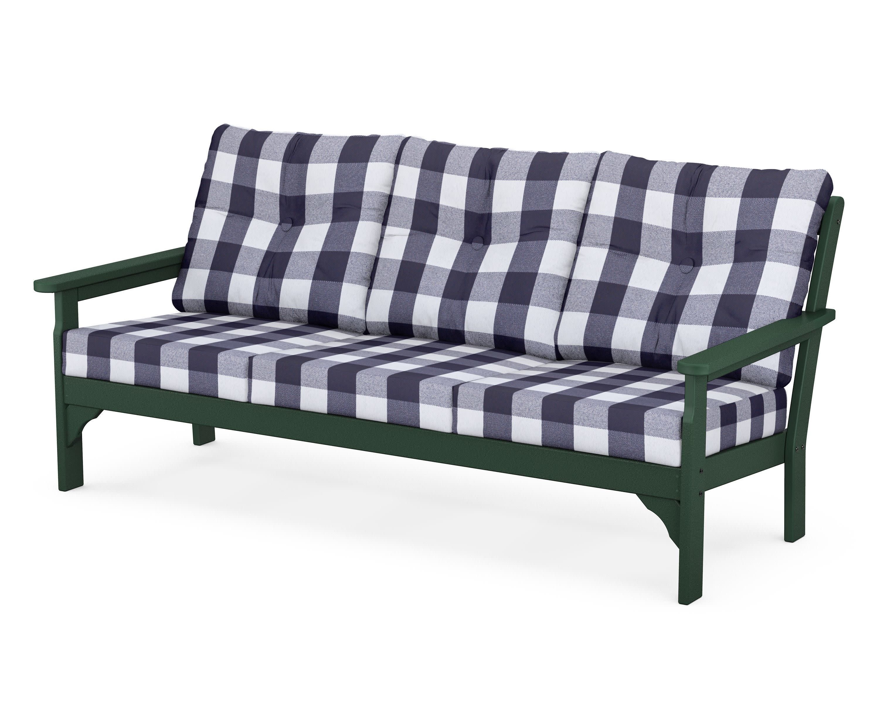 Vineyard Deep Seating Sofa in Green / Buffalo Plaid Navy