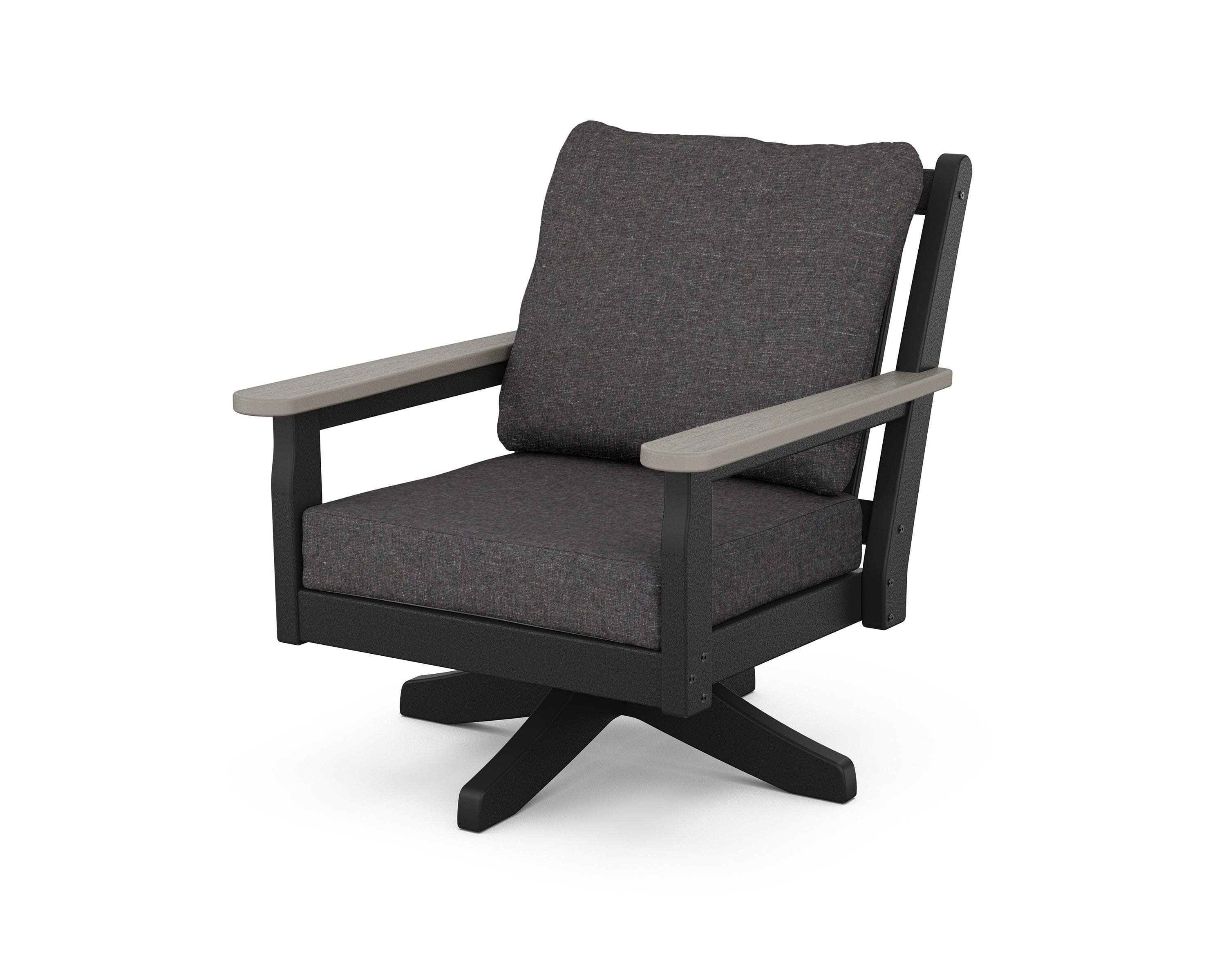 Chippendale Deep Seating Swivel Chair in Black / Driftwood / Ash Charcoal