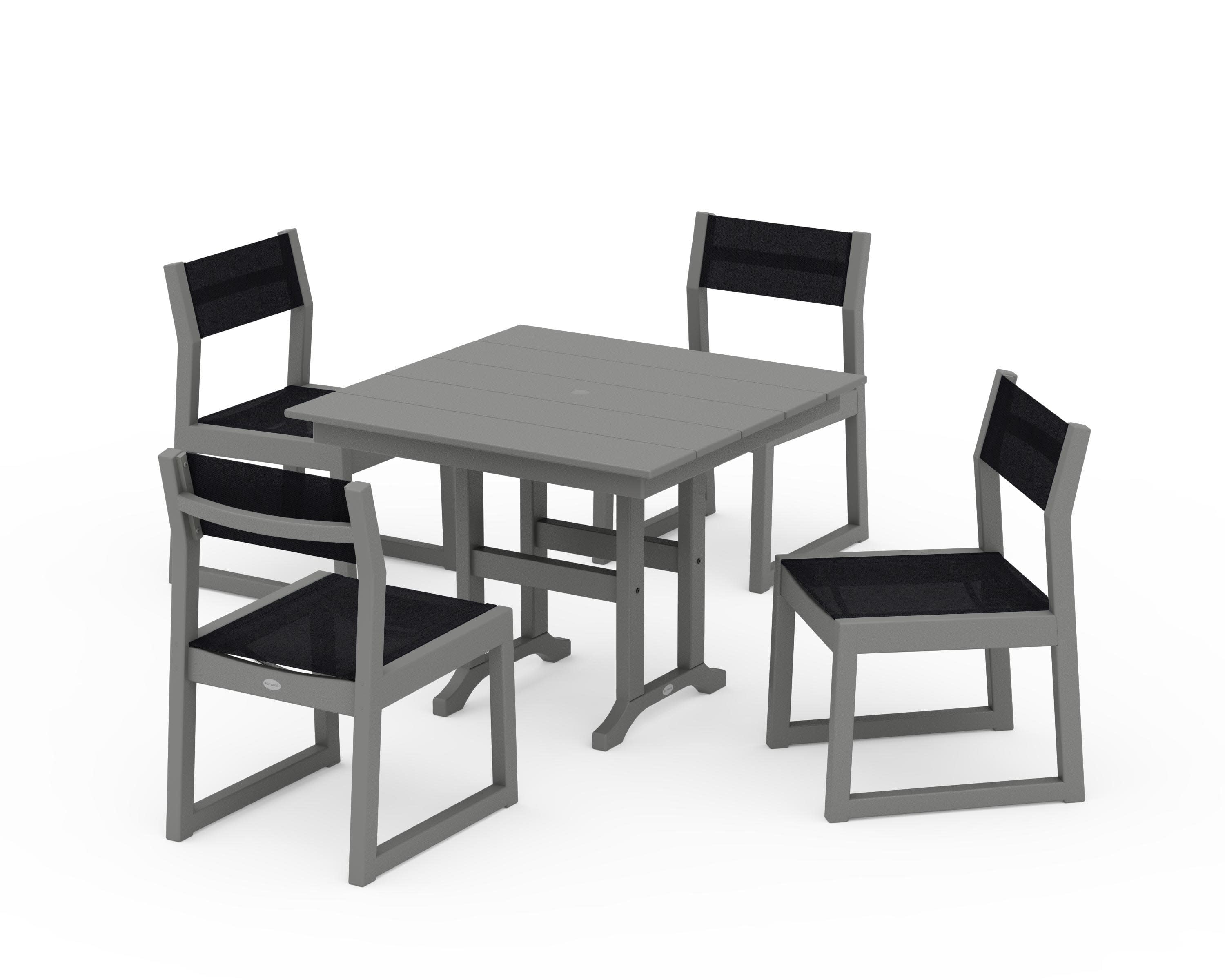 EDGE Sling Side Chair 5-Piece Farmhouse Dining Set in Slate Grey / Black Sling
