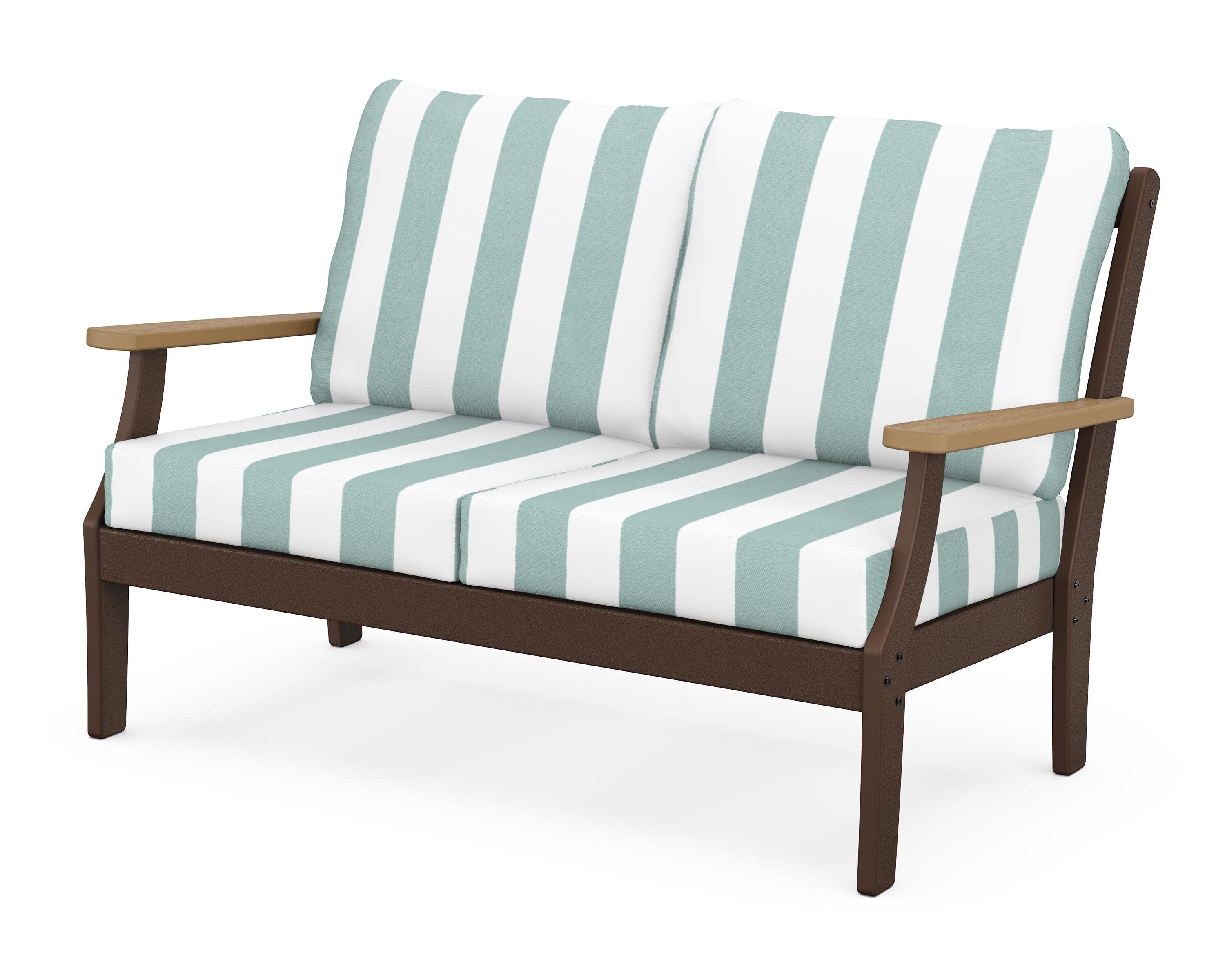 Braxton Deep Seating Loveseat in Mahogany / Natural / Cabana Stripe Glacier Spa