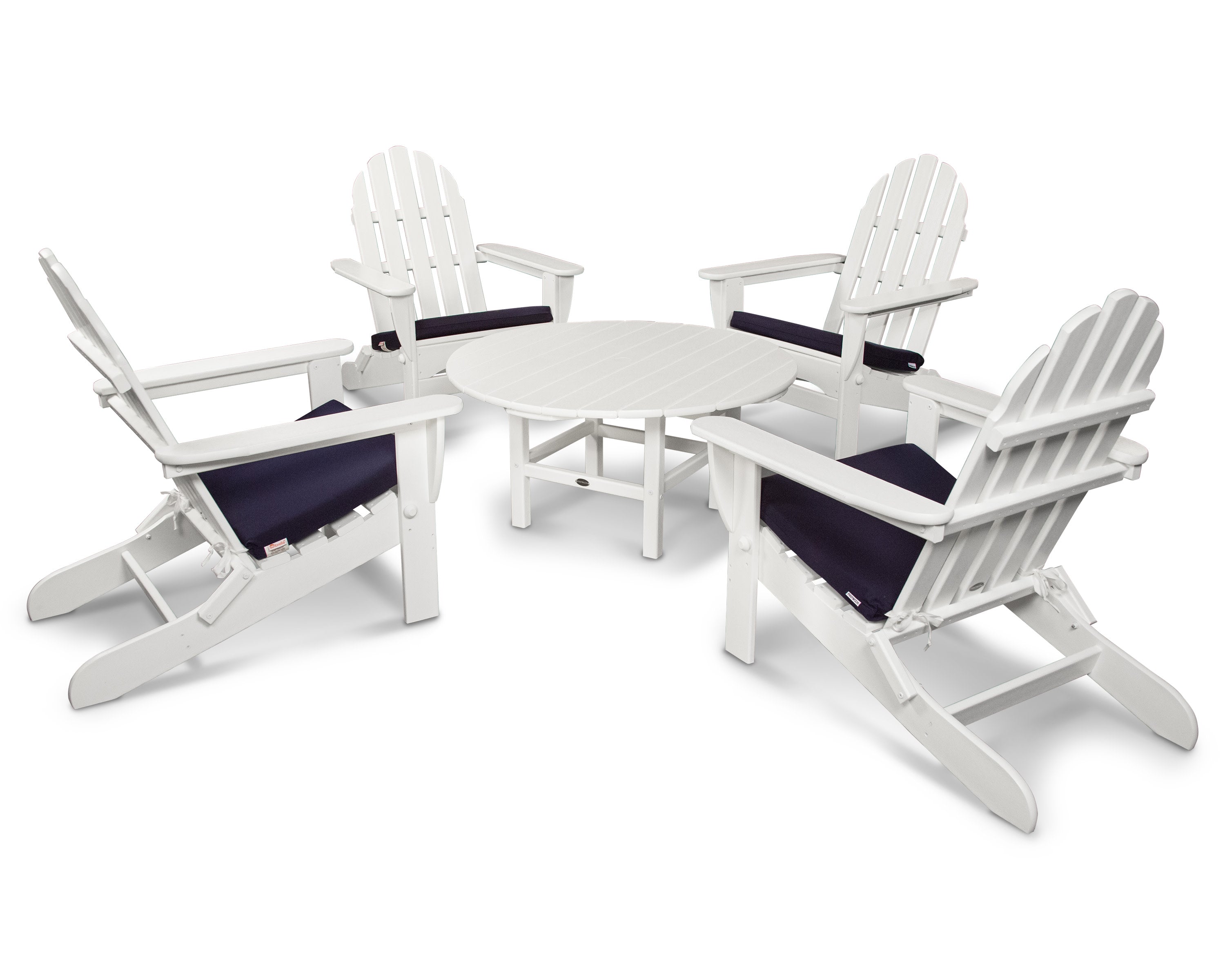 Classic Adirondack 5-Piece Conversation Group with Seat Cushion in White / Navy