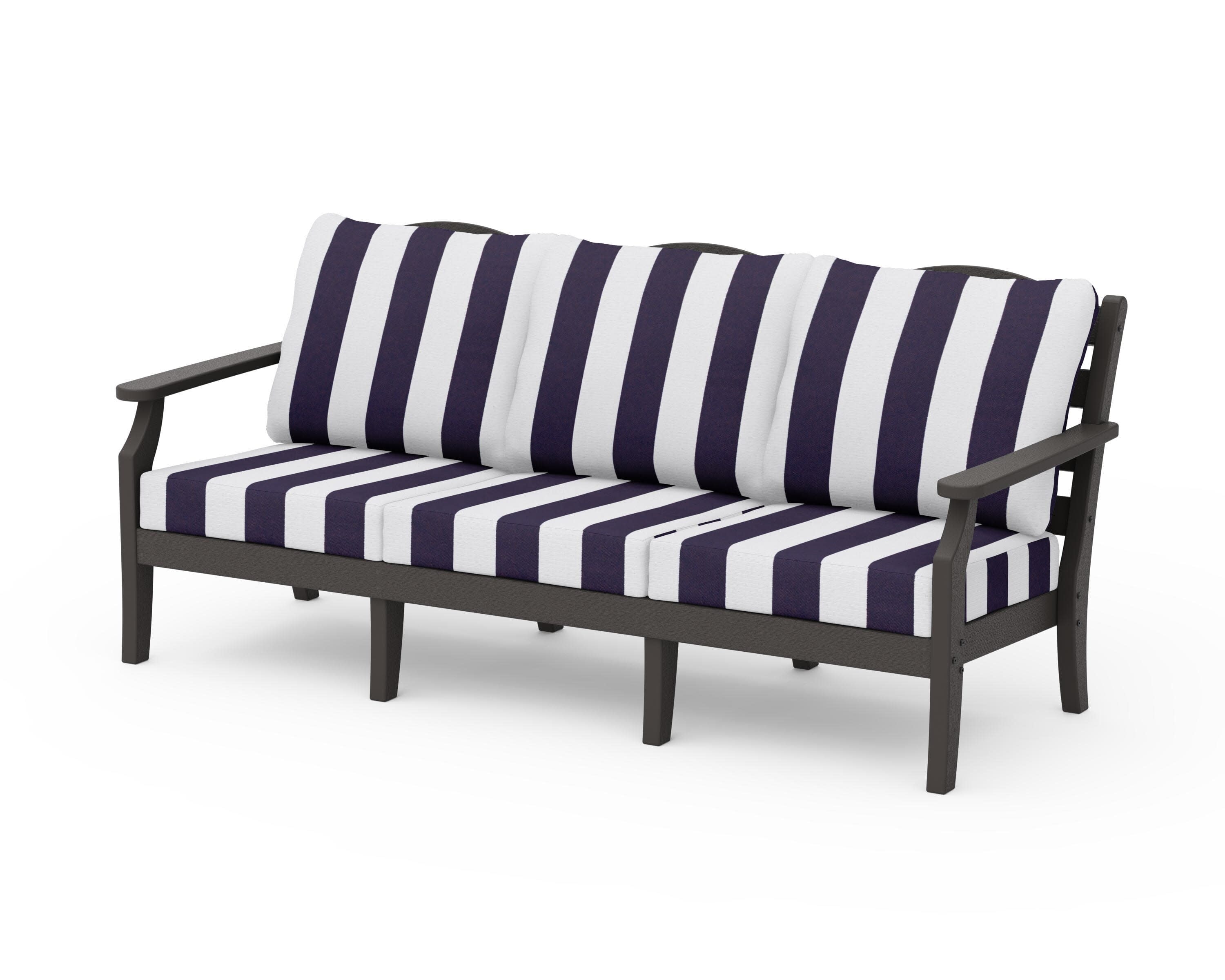 Savannah Deep Seating Sofa in Vintage Coffee / Cabana Stripe Navy