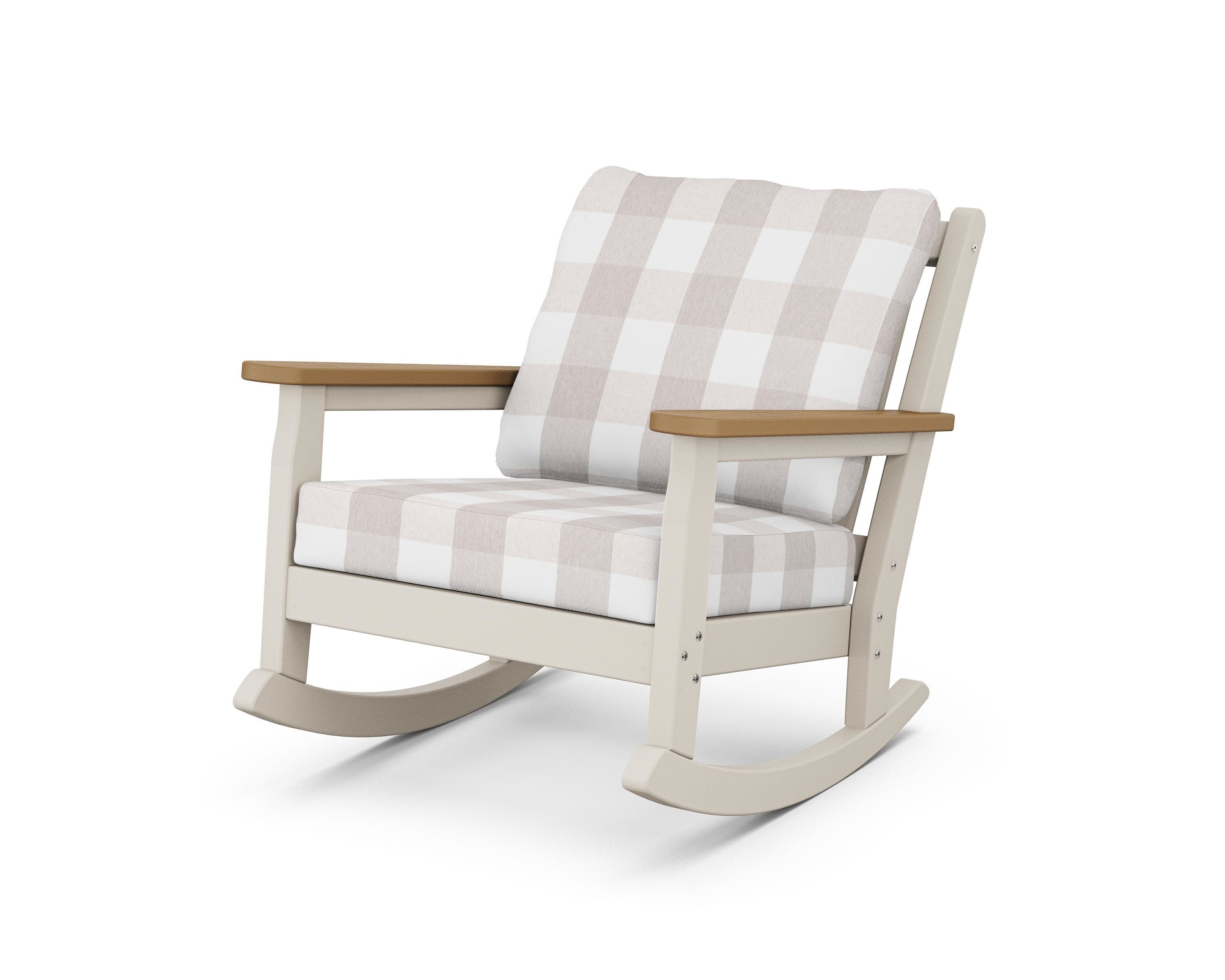 Chippendale Deep Seating Rocking Chair in Sand / Natural / Buffalo Plaid Dune Burlap
