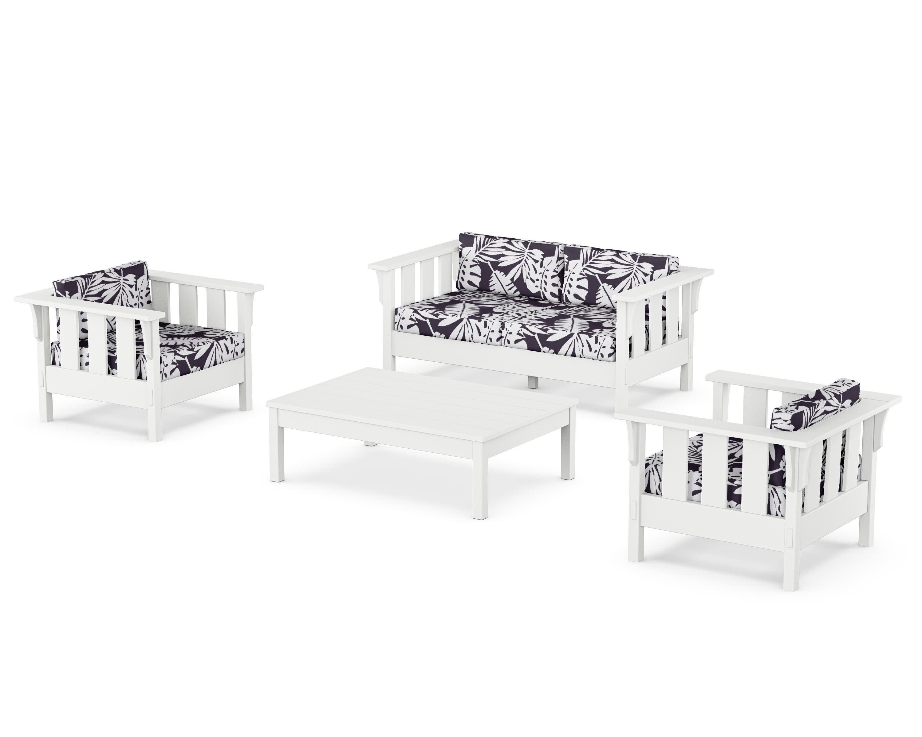 Acadia 4-Piece Deep Seating Set with Loveseat in White / Leaf Navy