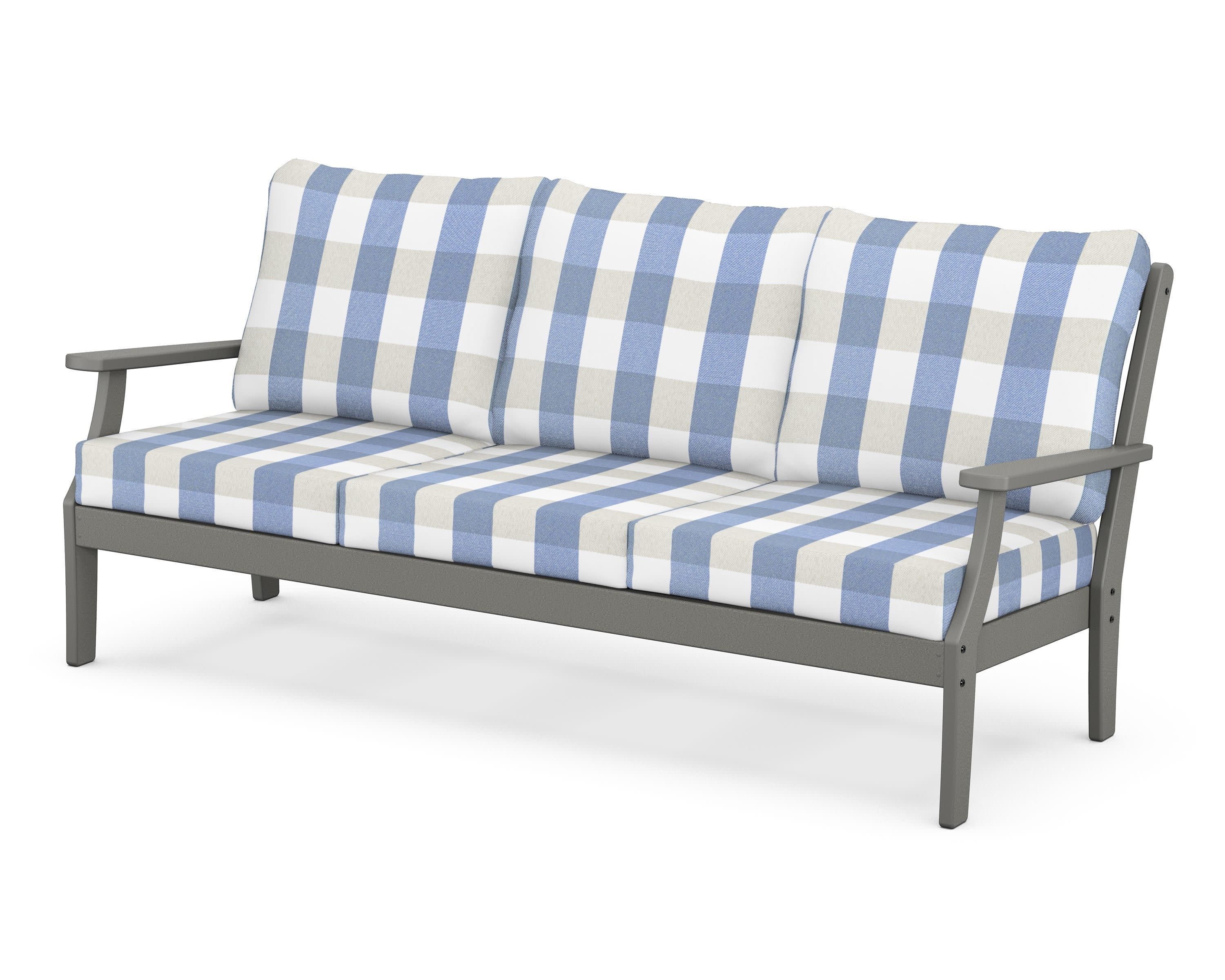 Braxton Deep Seating Sofa in Slate Grey / Buffalo Plaid Sky Blue