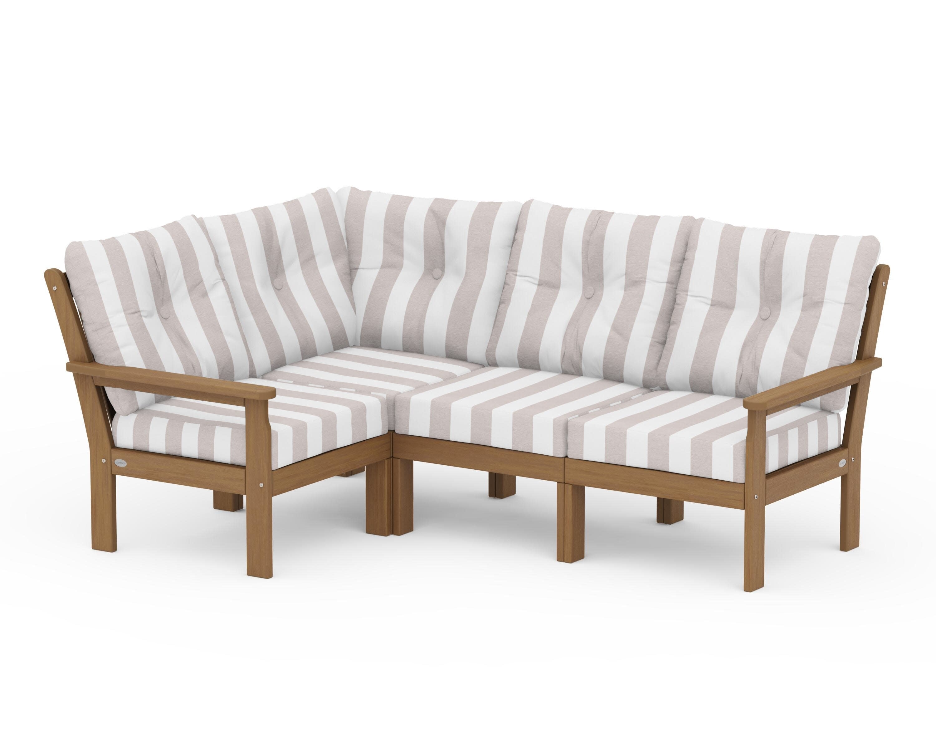 Vineyard 4-Piece Sectional in Natural / Cabana Stripe Dune Burlap