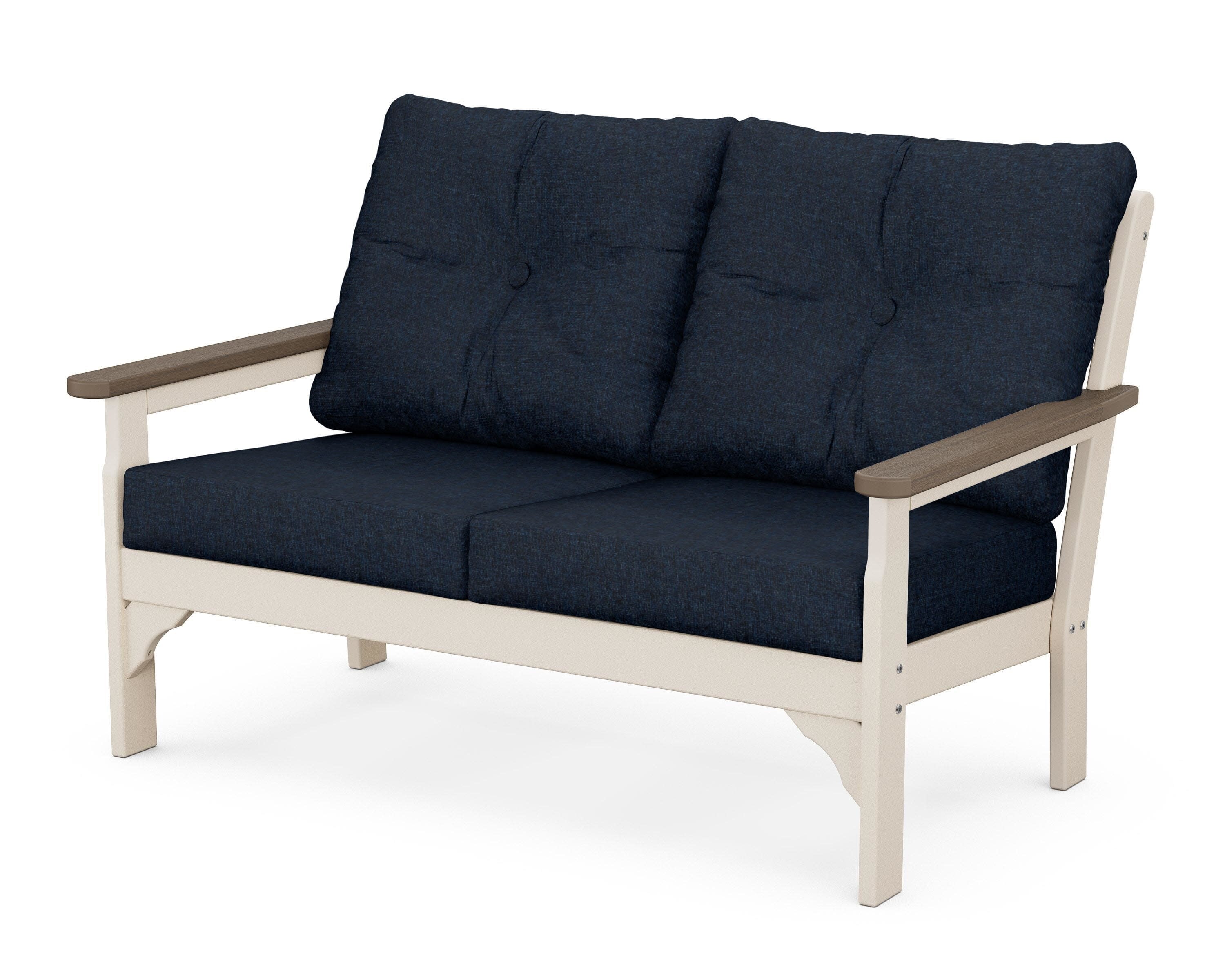 Vineyard Deep Seating Loveseat in Sand / Kona / Marine Indigo