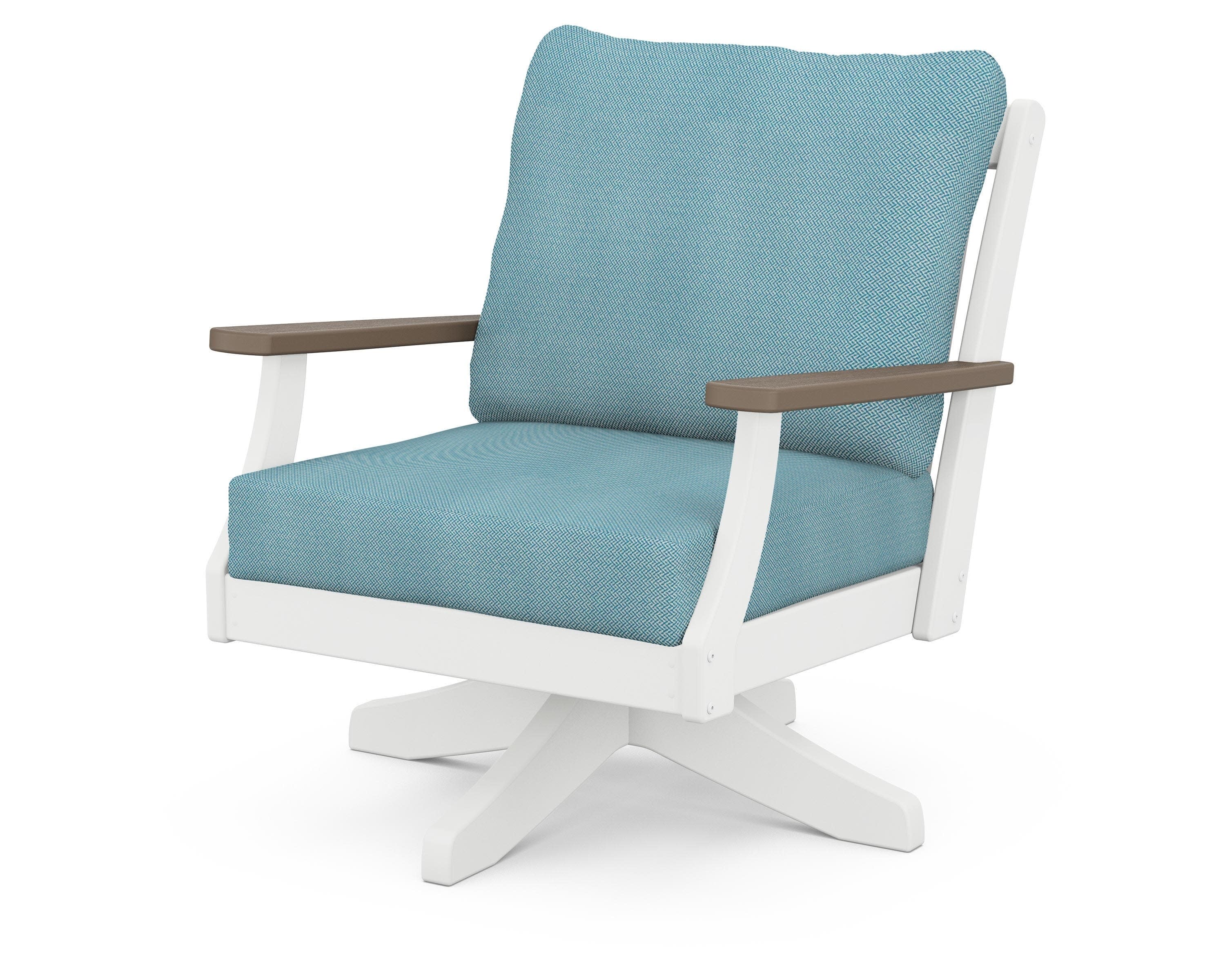 Braxton Deep Seating Swivel Chair in White / Kona / Lattice Sky Blue