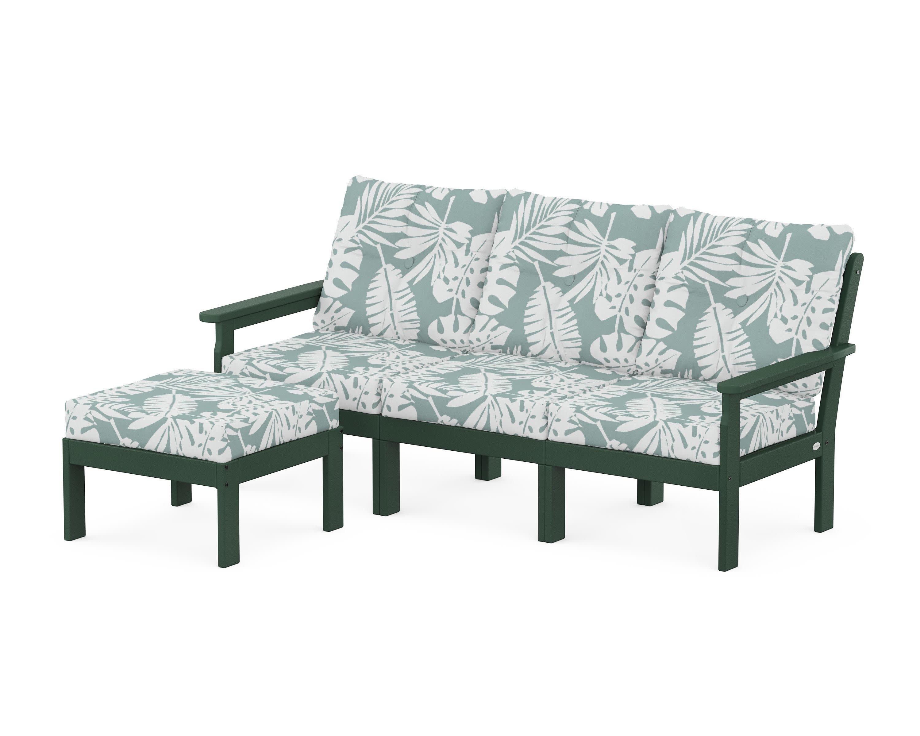 Vineyard 4-Piece Sectional with Ottoman in Green / Leaf Glacier Spa