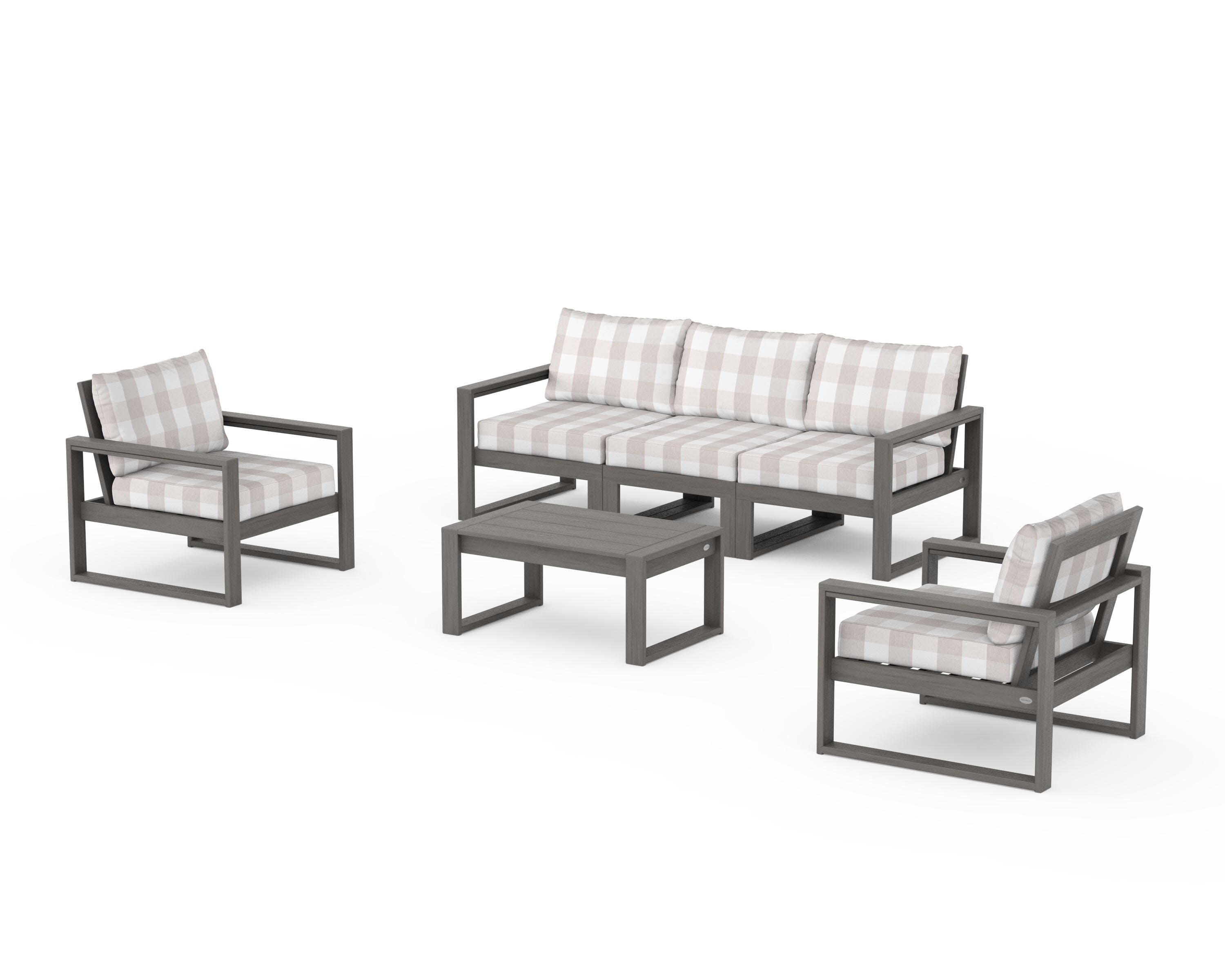 EDGE Sectional 4-Piece Deep Seating Set with Sofa in Driftwood / Buffalo Plaid Dune Burlap