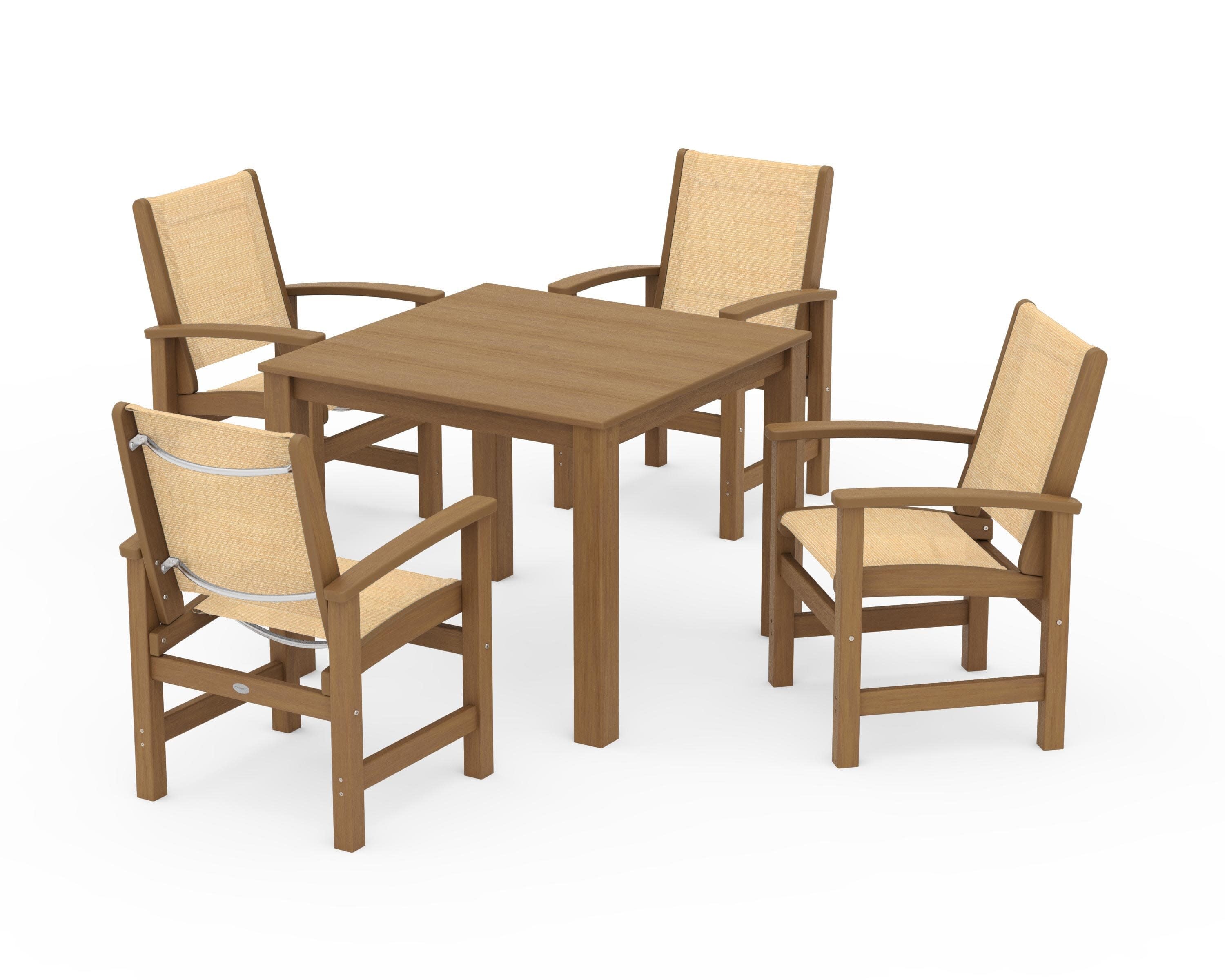 Coastal 5-Piece Parsons Dining Set in Natural / Dupioni Apricot Sling