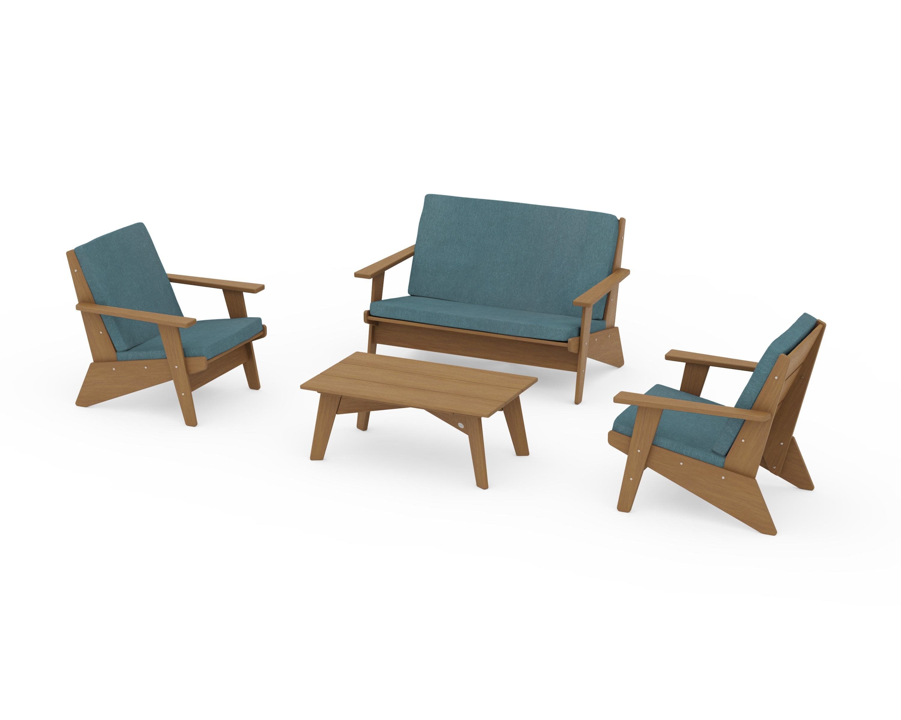 Riviera Modern Lounge 4-Piece Set in Natural / Ocean Teal