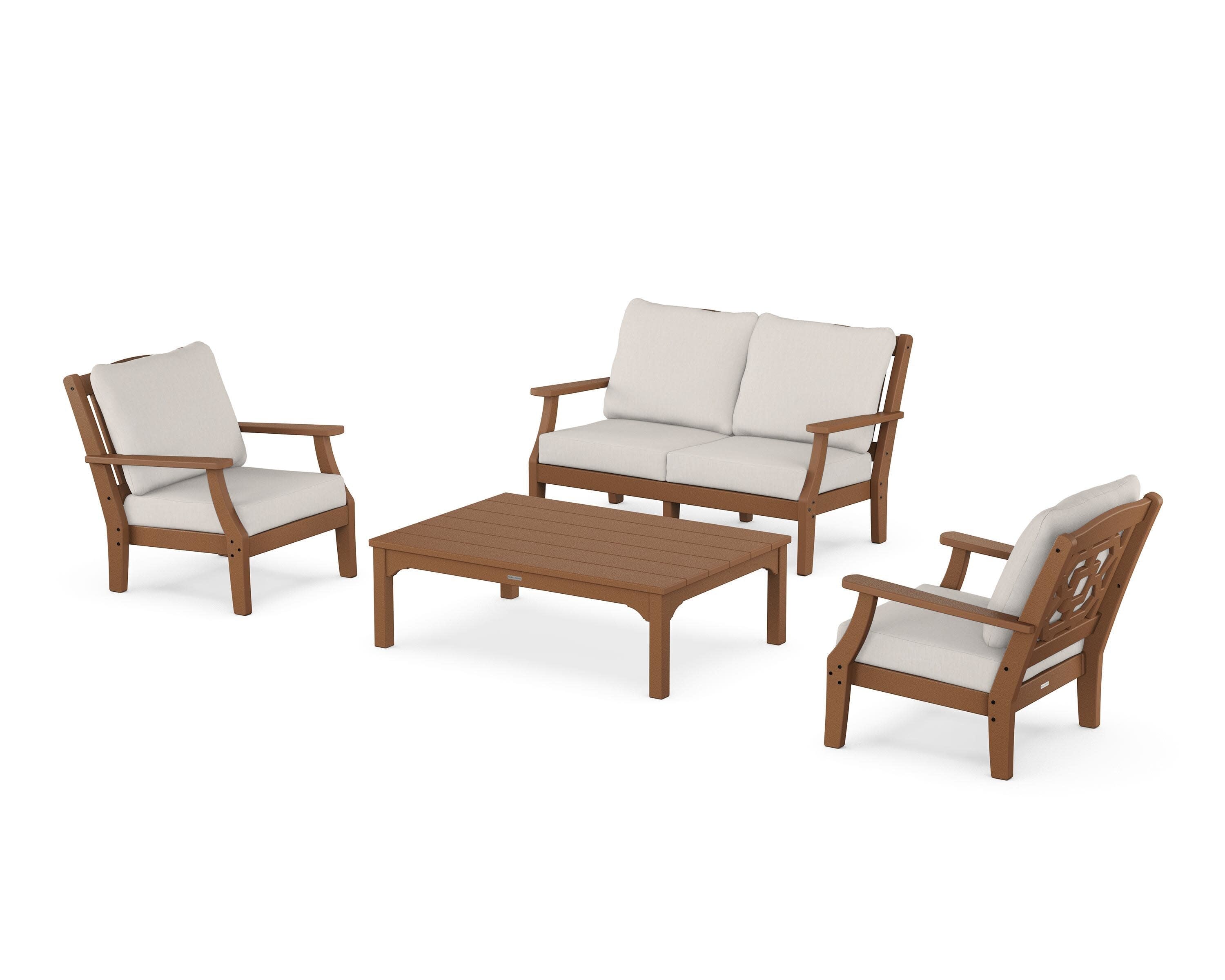 Chinoiserie 4-Piece Deep Seating Set with Loveseat in Teak / Cast Ash