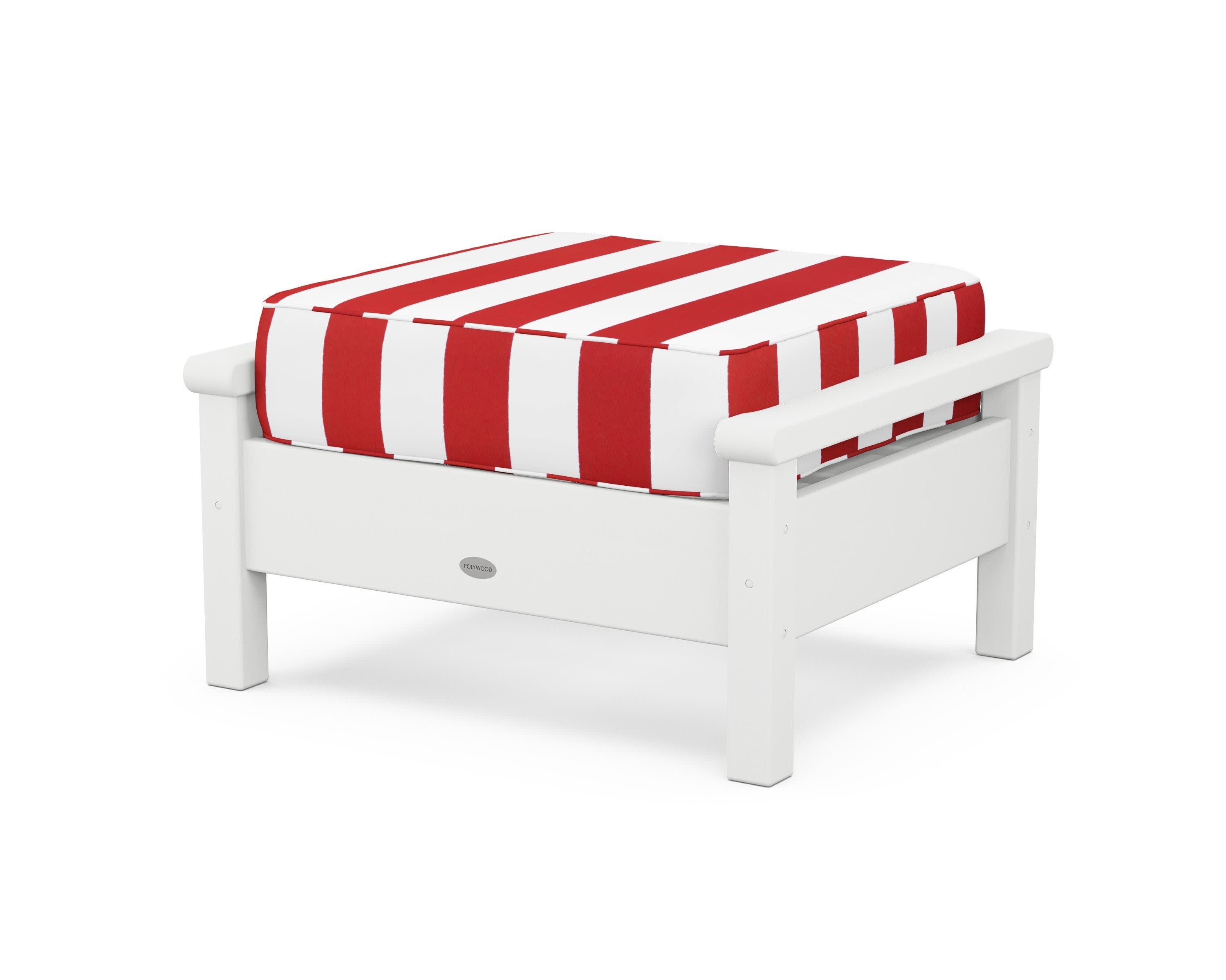Harbour Deep Seating Ottoman in White / Cabana Stripe Crimson