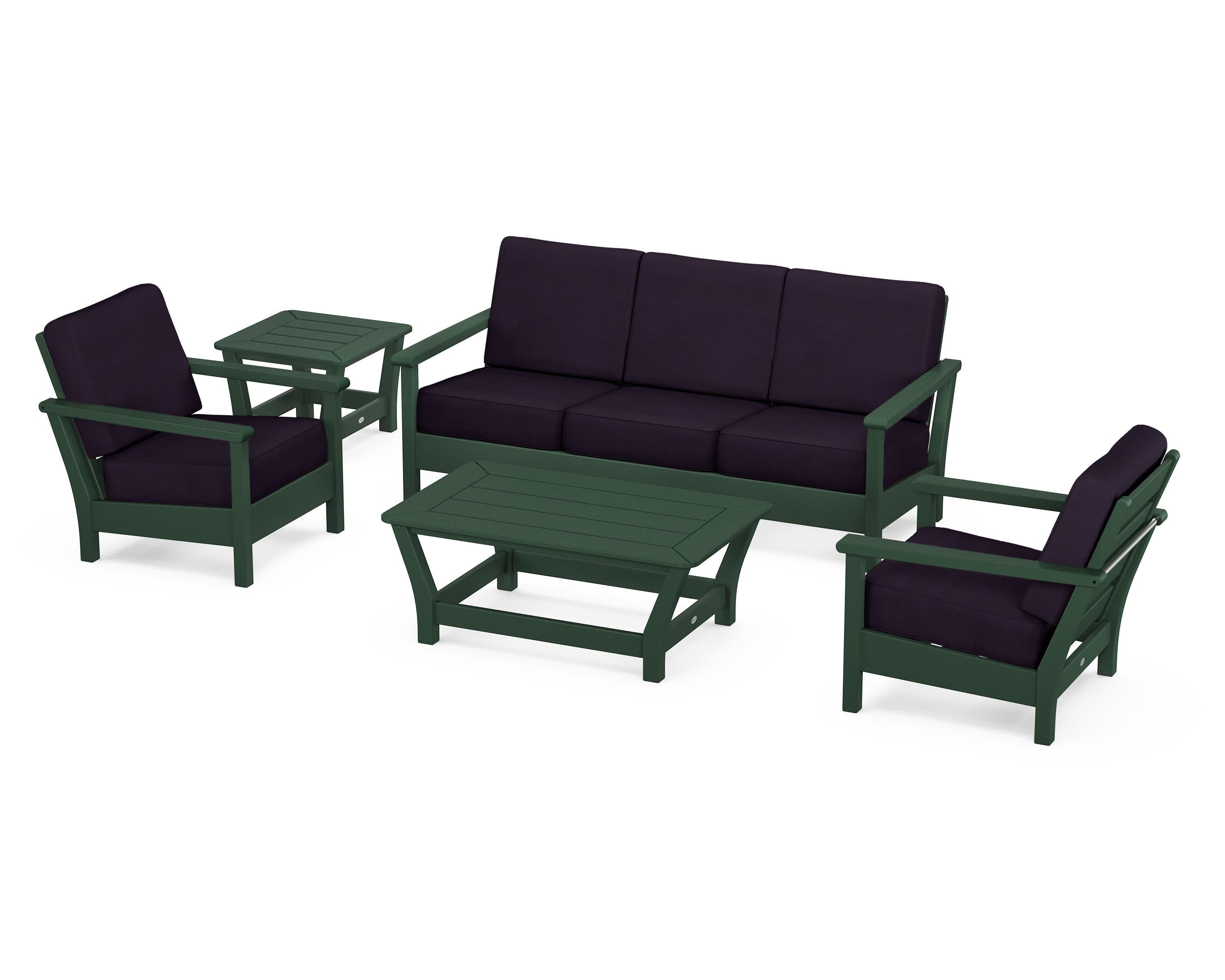 Harbour 5-Piece Deep Seating Set in Green / Navy Linen