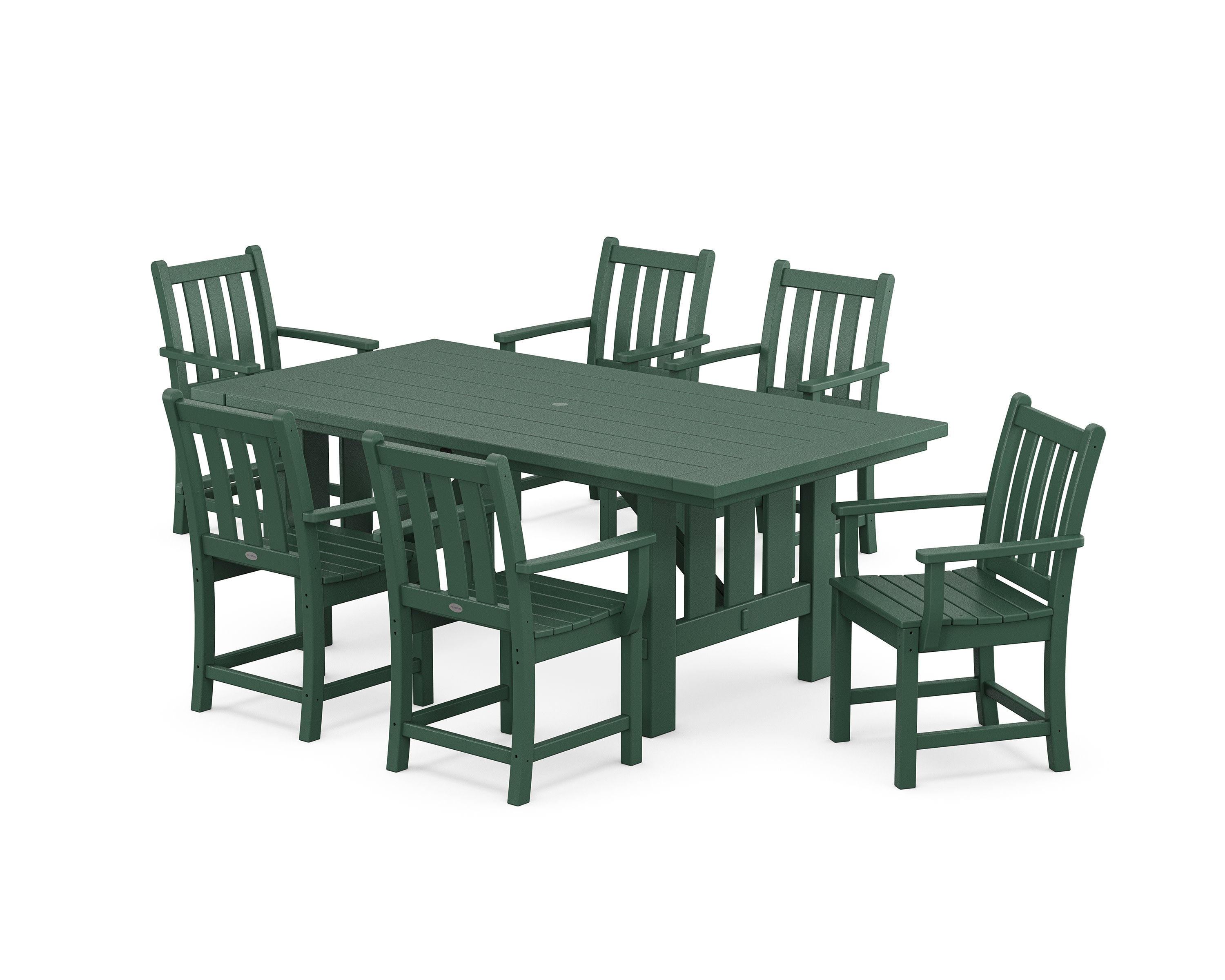 Traditional Garden Arm Chair 7-Piece Mission Dining Set in Green