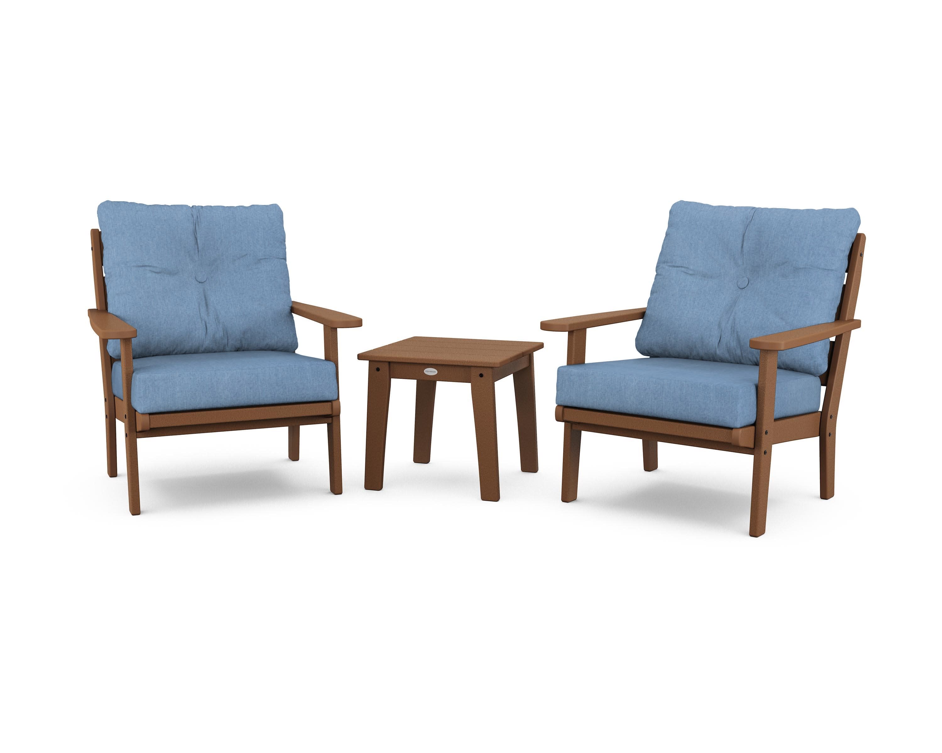 Lakeside 3-Piece Deep Seating Chair Set in Teak / Sky Blue