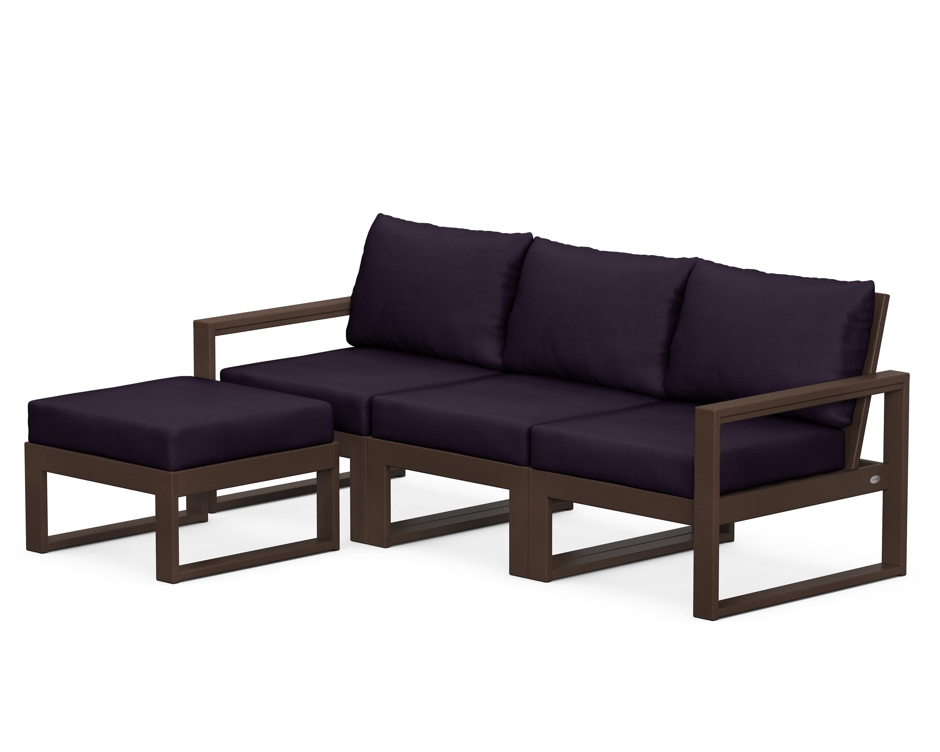 EDGE 4-Piece Modular Deep Seating Set with Ottoman in Mahogany / Navy Linen