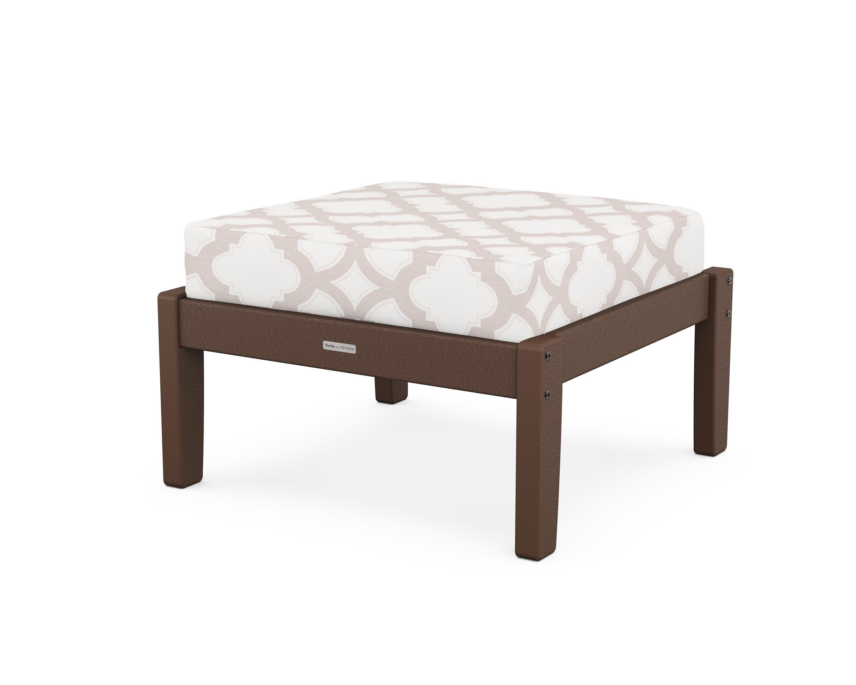 Chinoiserie Deep Seating Ottoman in Mahogany / Trellis Dune Burlap