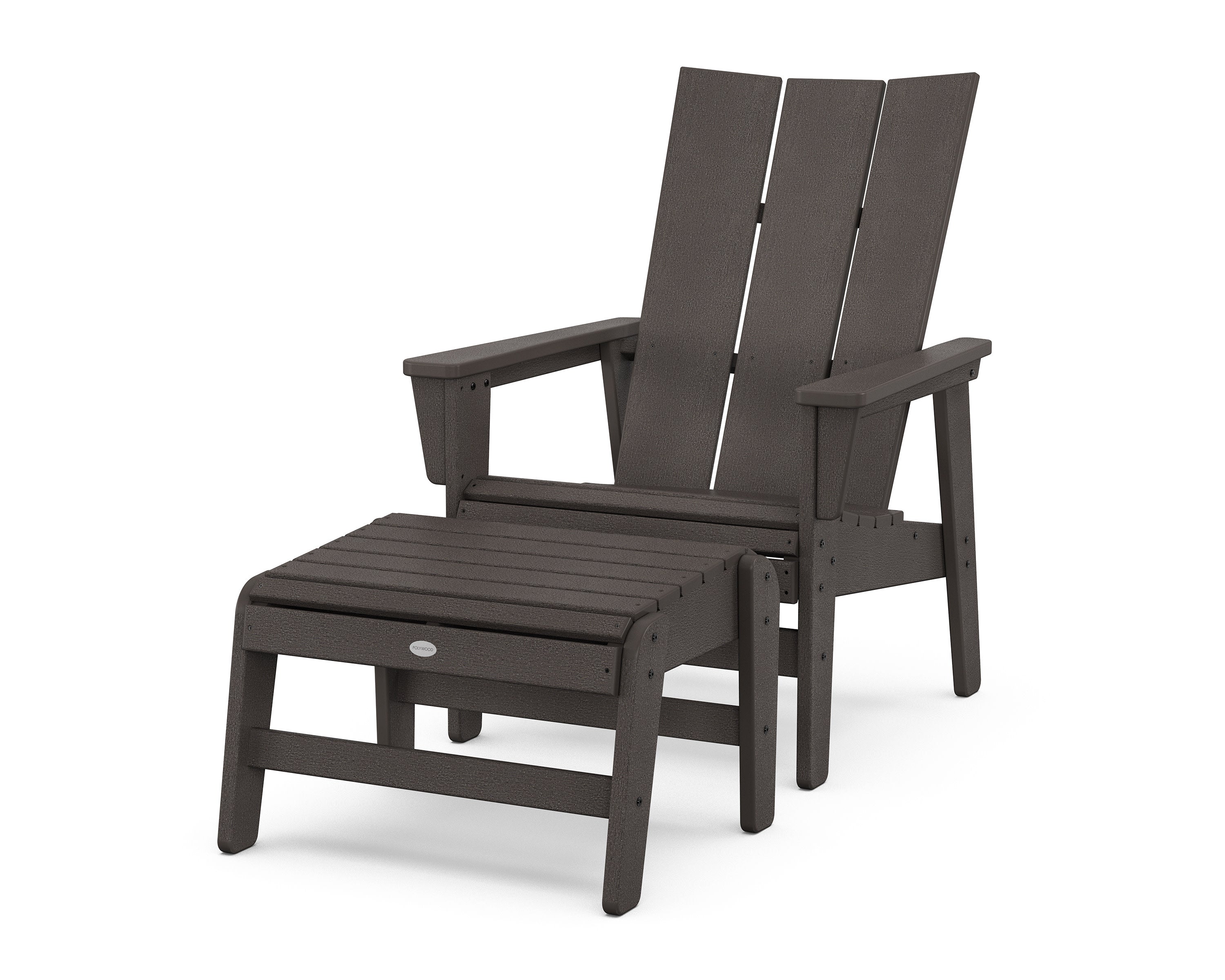 Modern Grand Upright Adirondack Chair with Ottoman in Vintage Coffee