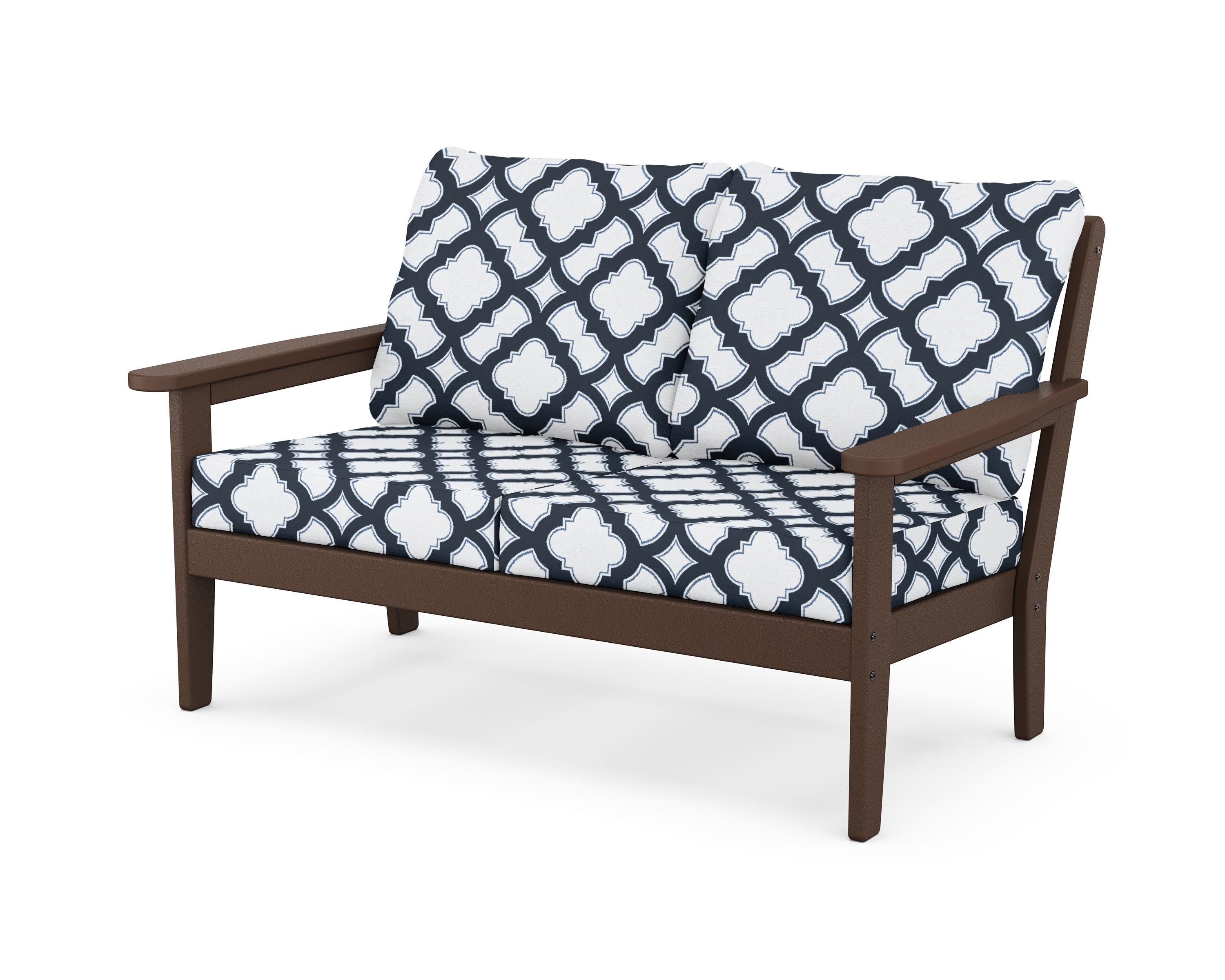 Cottage Deep Seating Loveseat in Mahogany / Trellis Marine Indigo