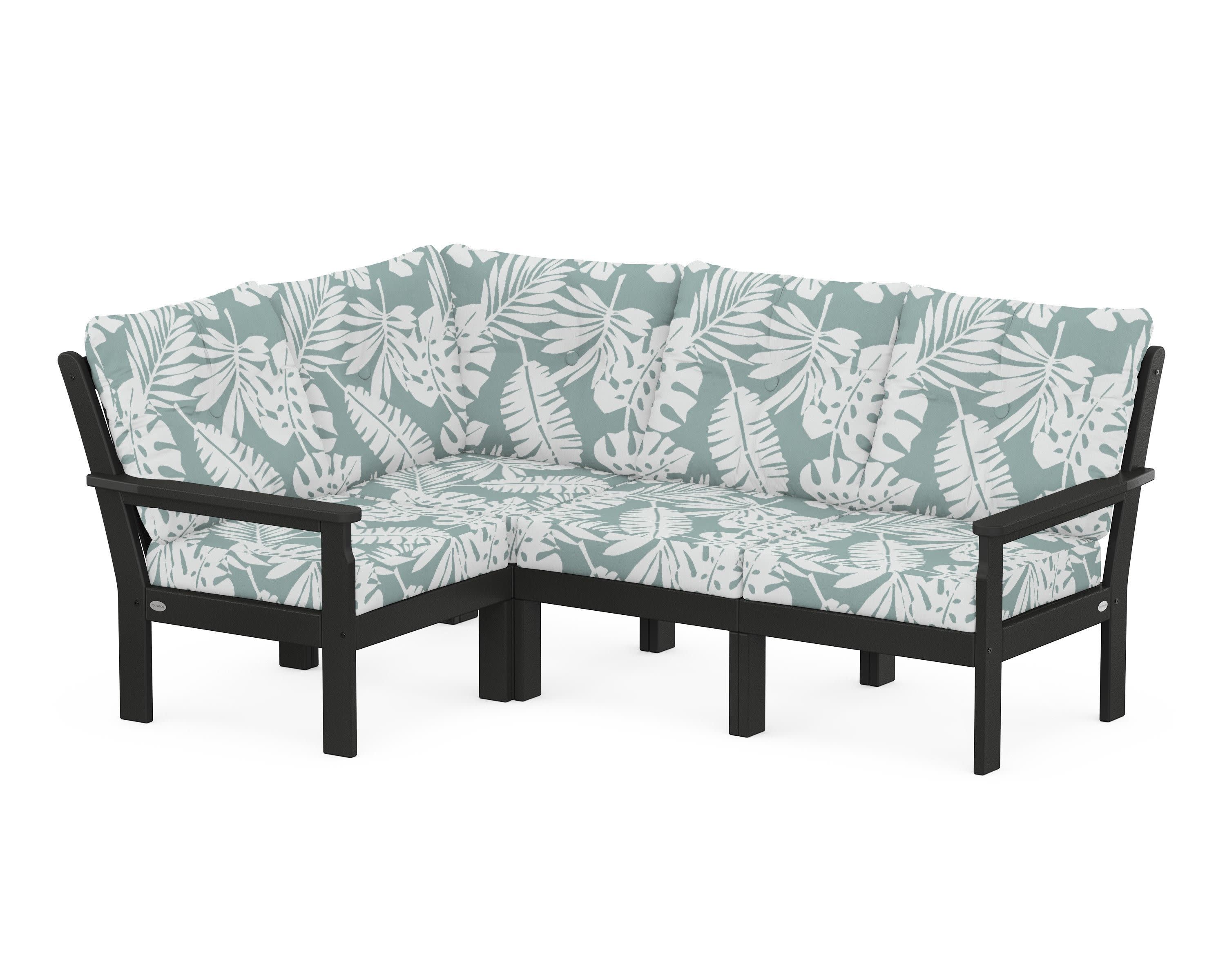 Vineyard 4-Piece Sectional in Black / Leaf Glacier Spa