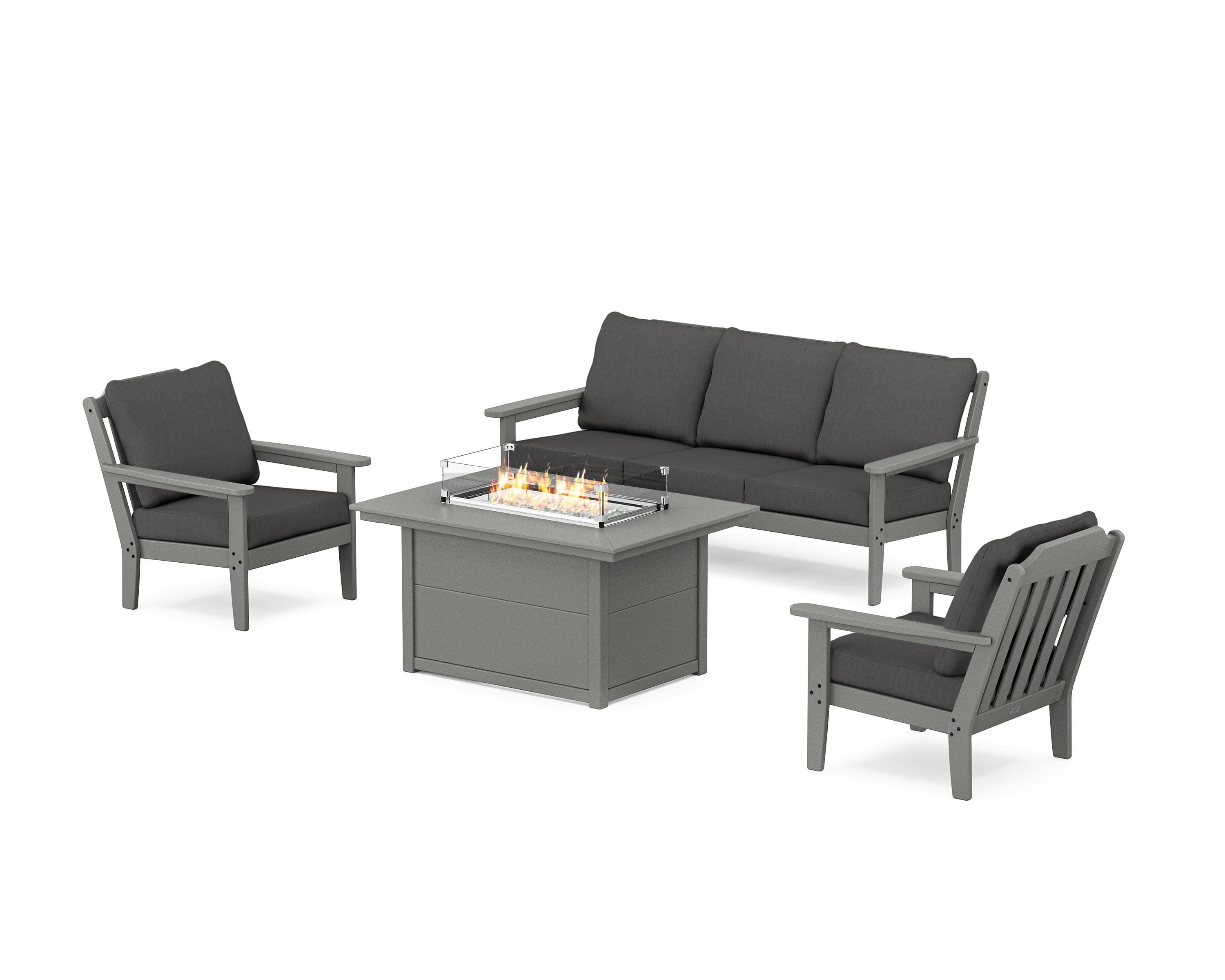 Cottage Deep Seating Fire Pit Table Set in Slate Grey / Spectrum Carbon