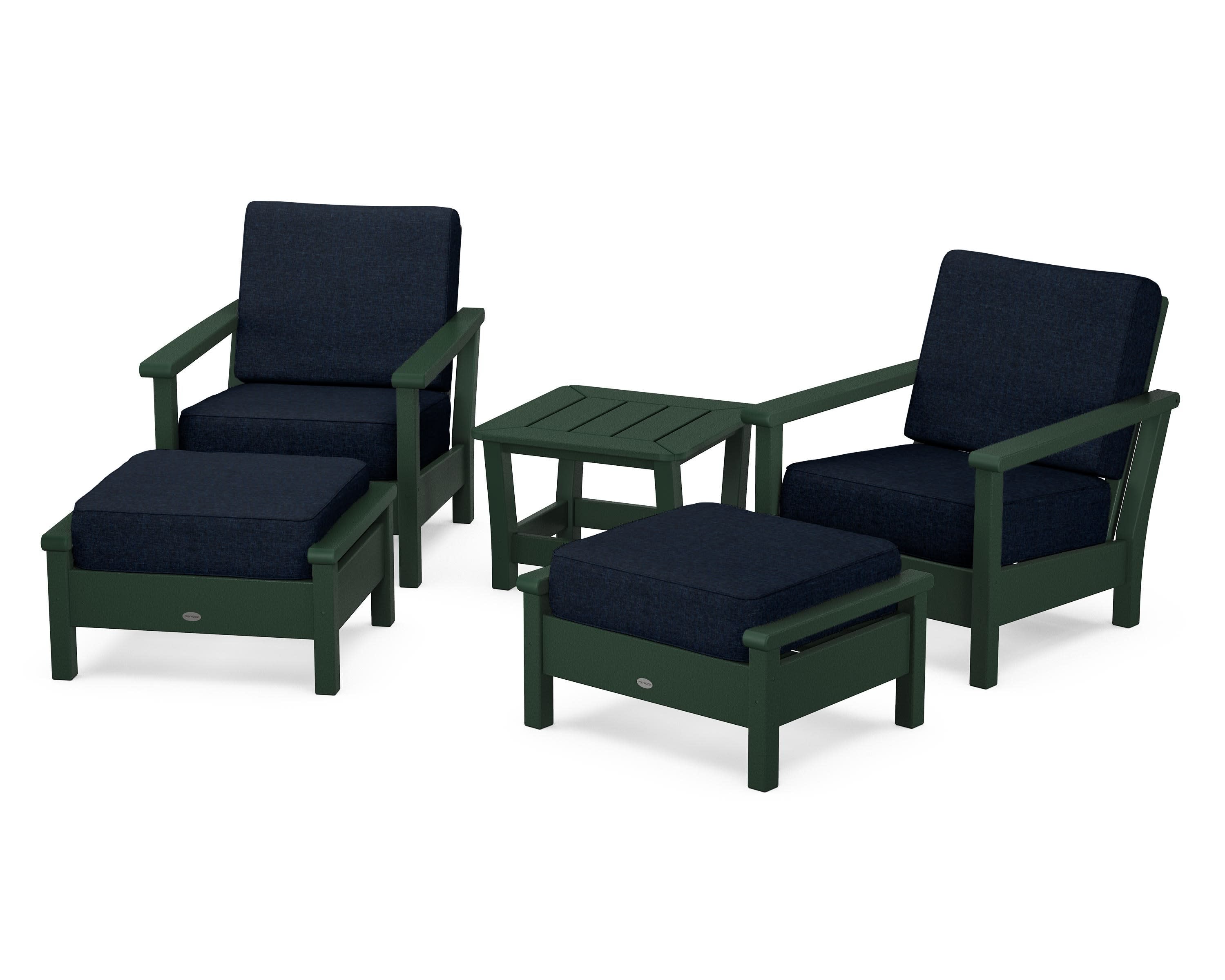 Harbour 5-Piece Deep Seating Chair Set in Green / Marine Indigo
