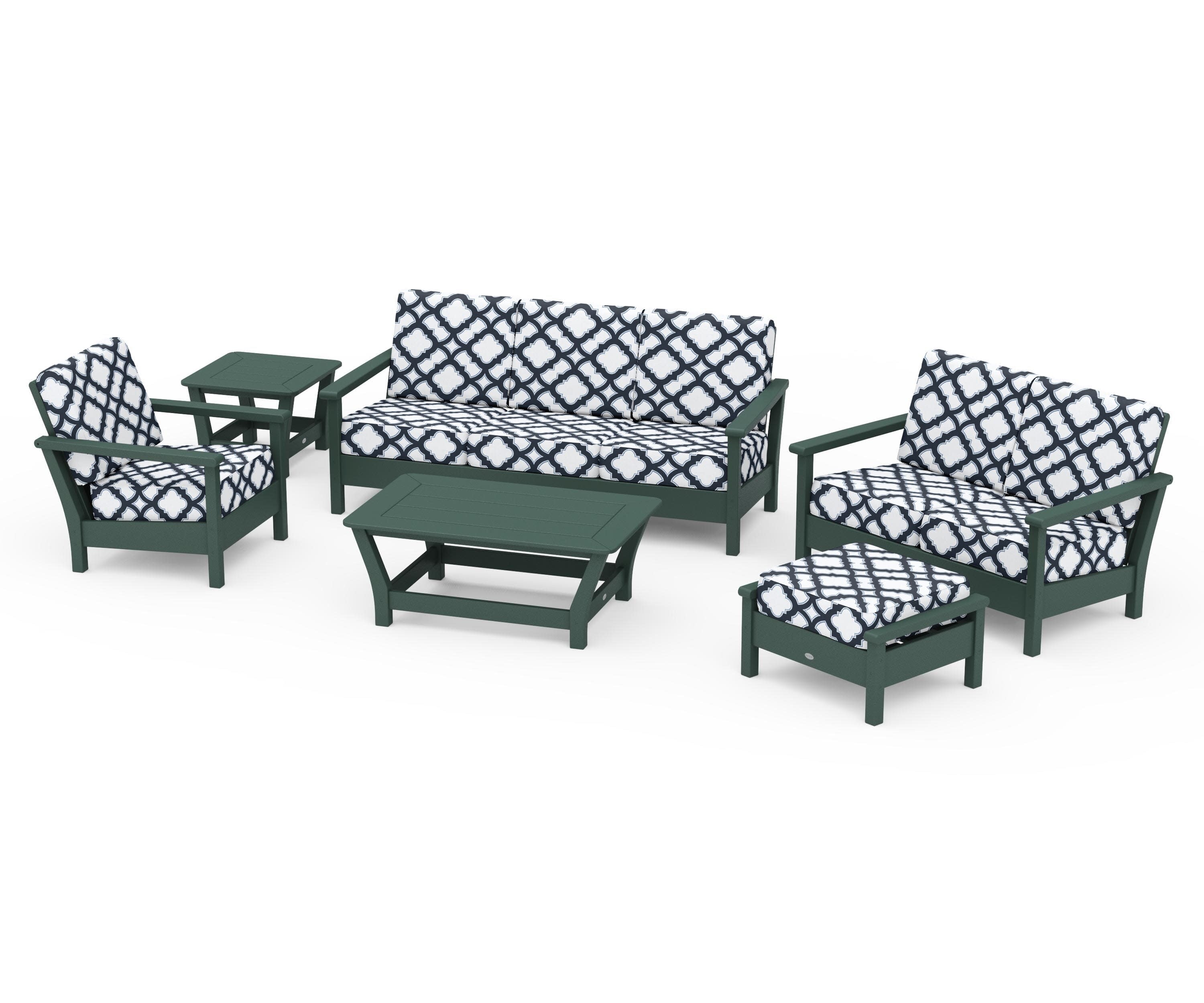 Harbour 6-Piece Outdoor Living Set in Green / Trellis Marine Indigo