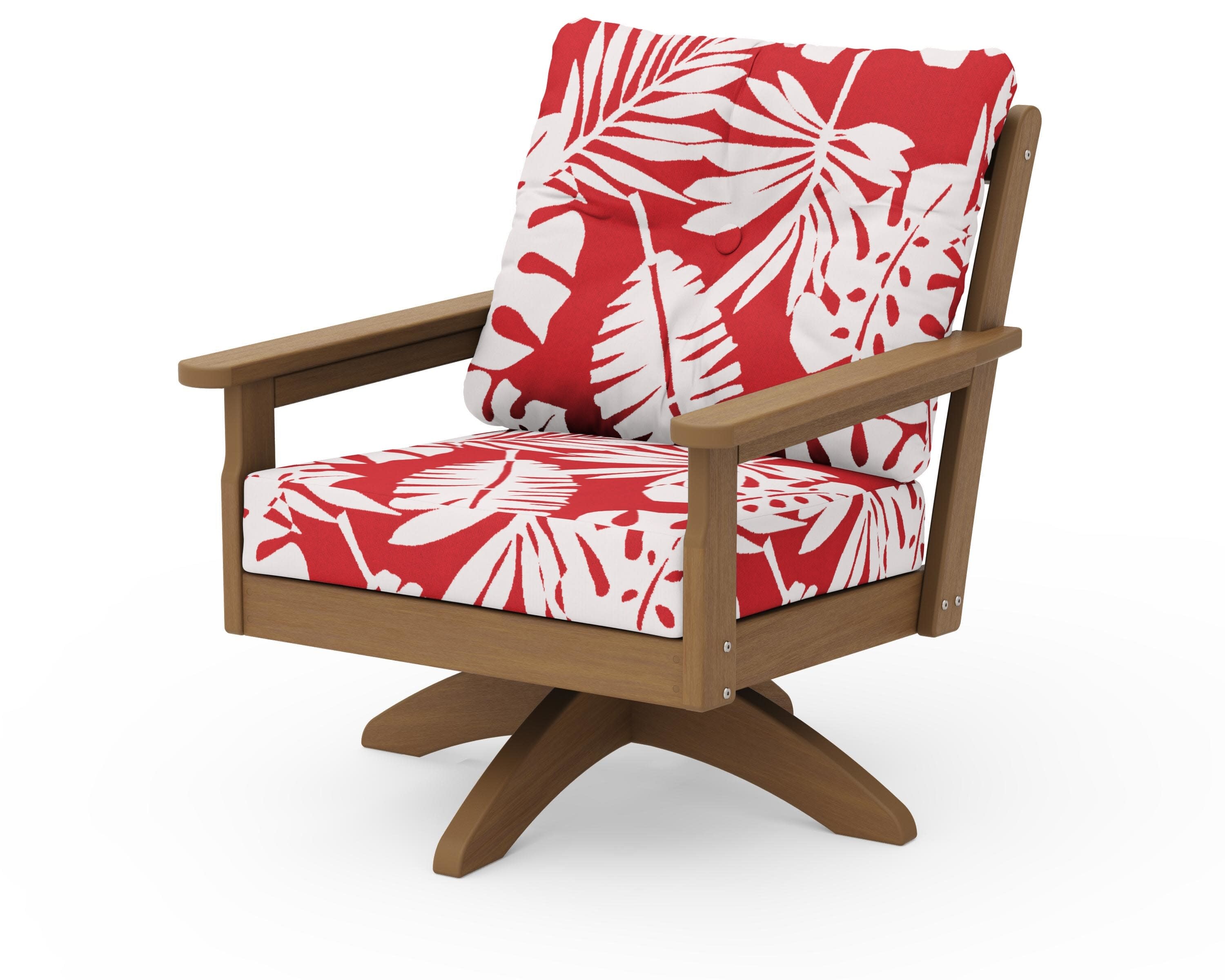 Vineyard Deep Seating Swivel Chair in Natural / Leaf Crimson