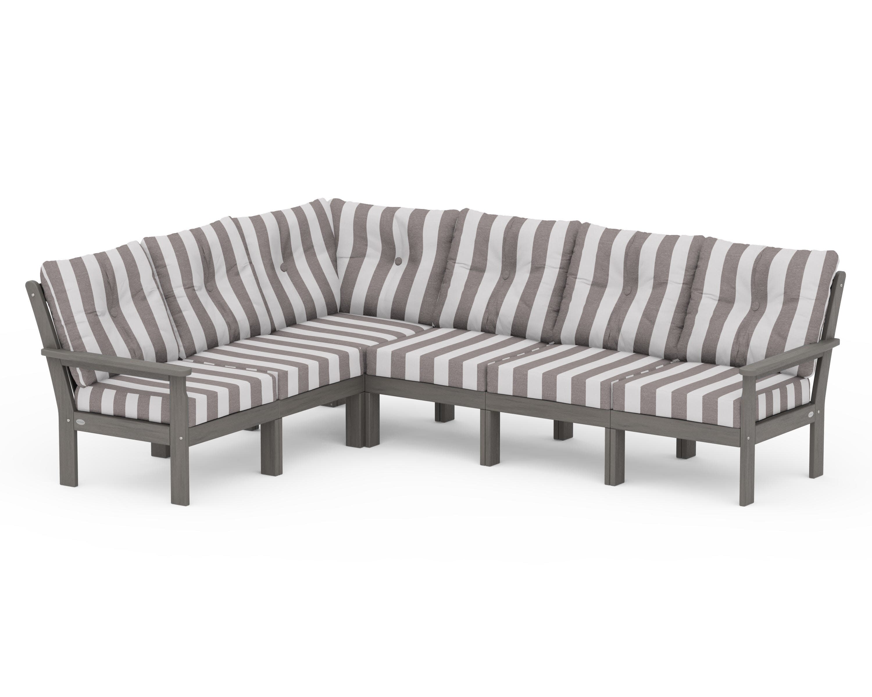 Vineyard 6-Piece Sectional in Driftwood / Cabana Stripe Grey Mist