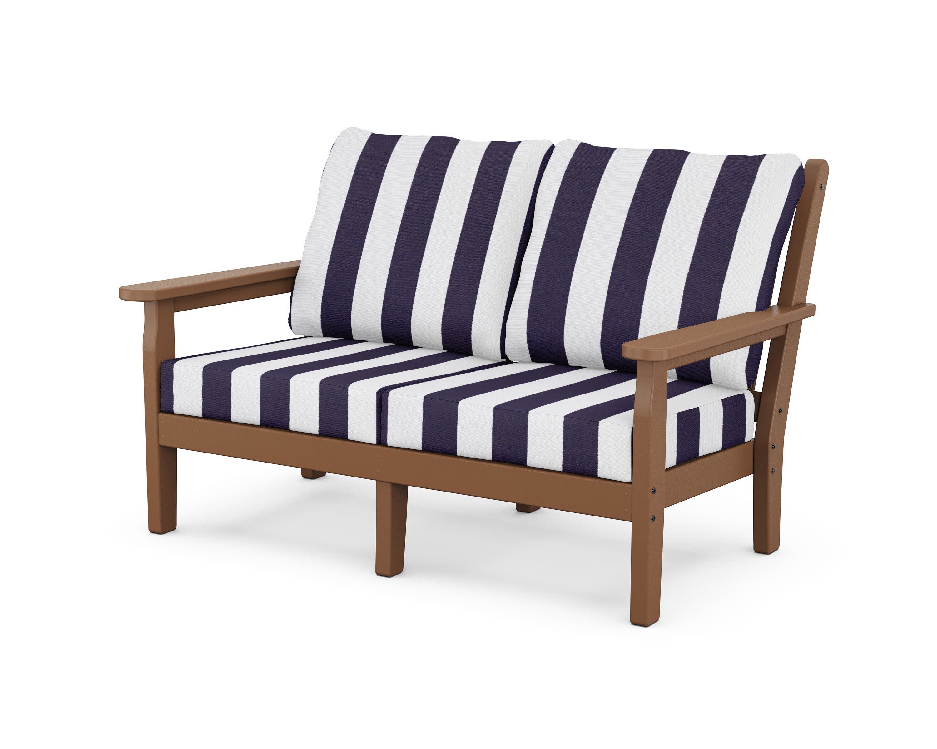 Chippendale Deep Seating Loveseat in Teak / Cabana Stripe Navy