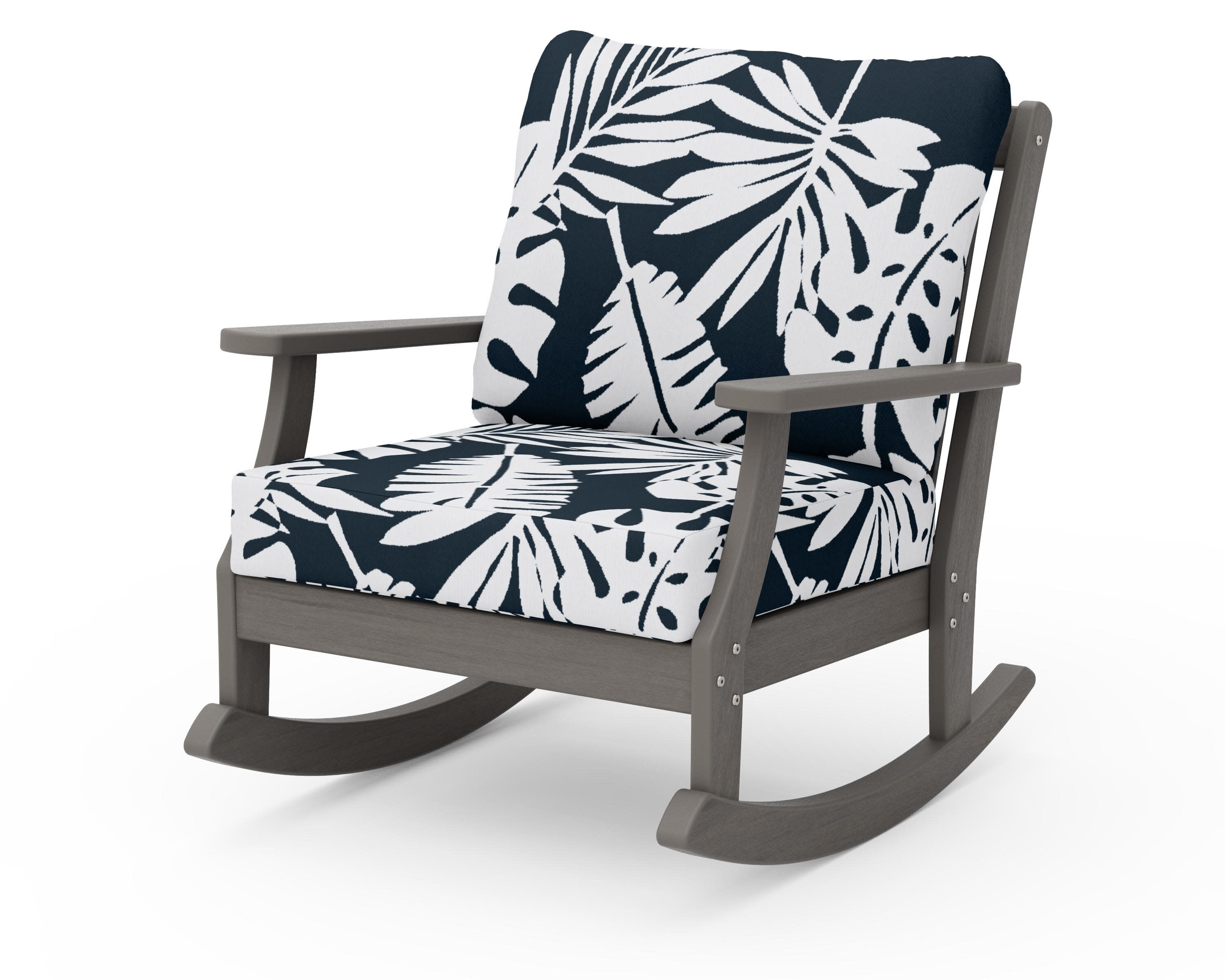 Braxton Deep Seating Rocking Chair in Driftwood / Leaf Marine Indigo