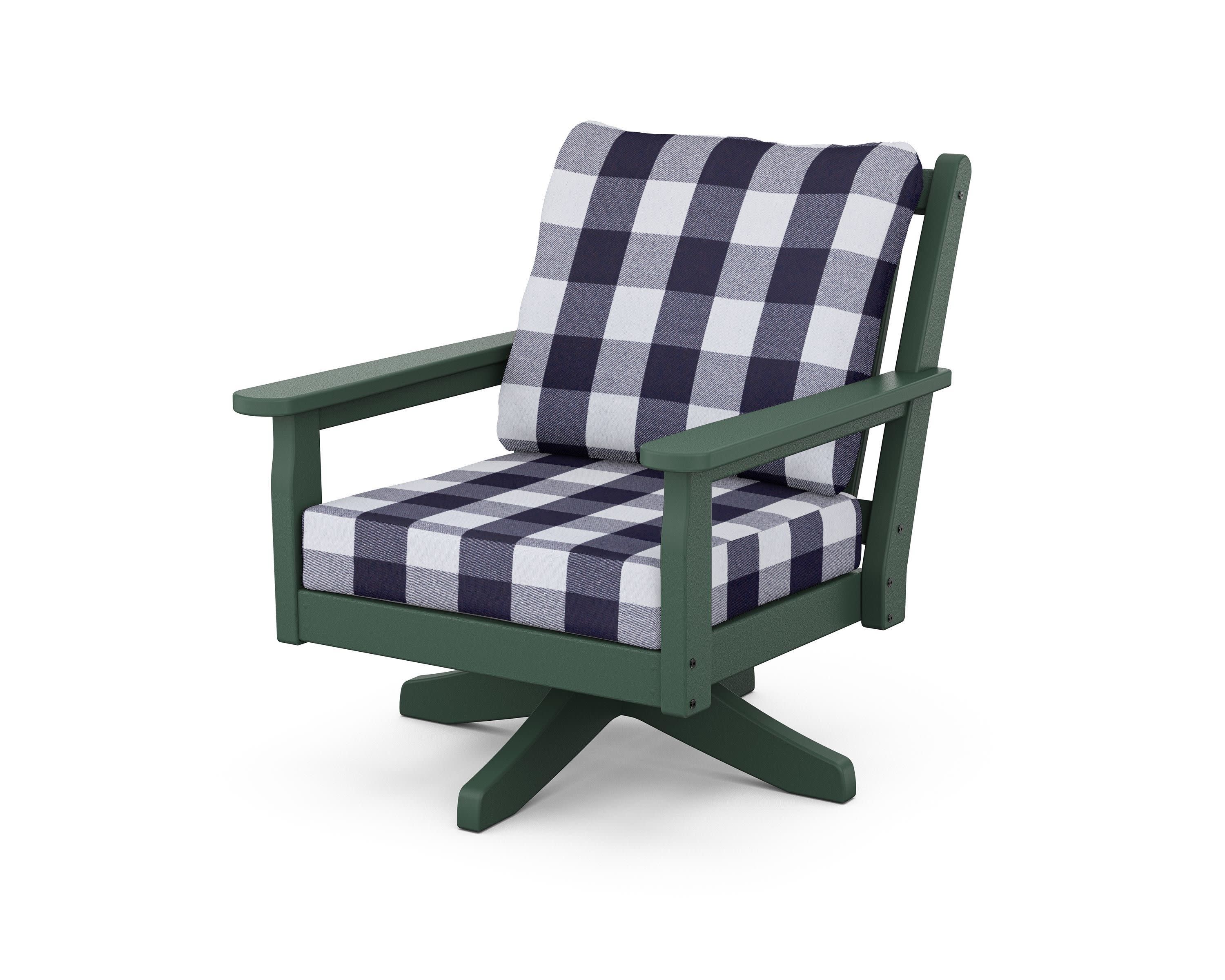 Chippendale Deep Seating Swivel Chair in Green / Buffalo Plaid Navy
