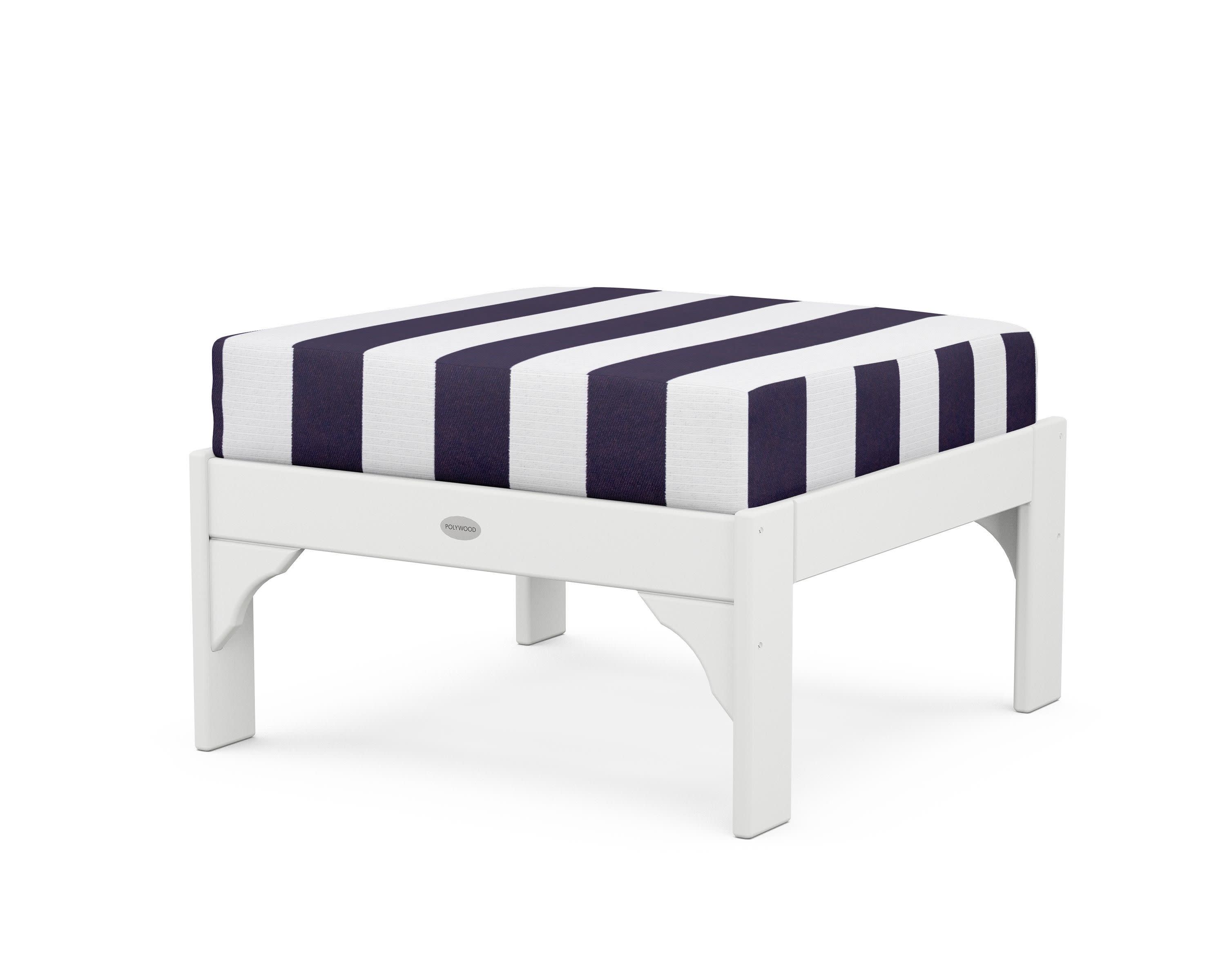 Vineyard Deep Seating Ottoman in White / Cabana Stripe Navy